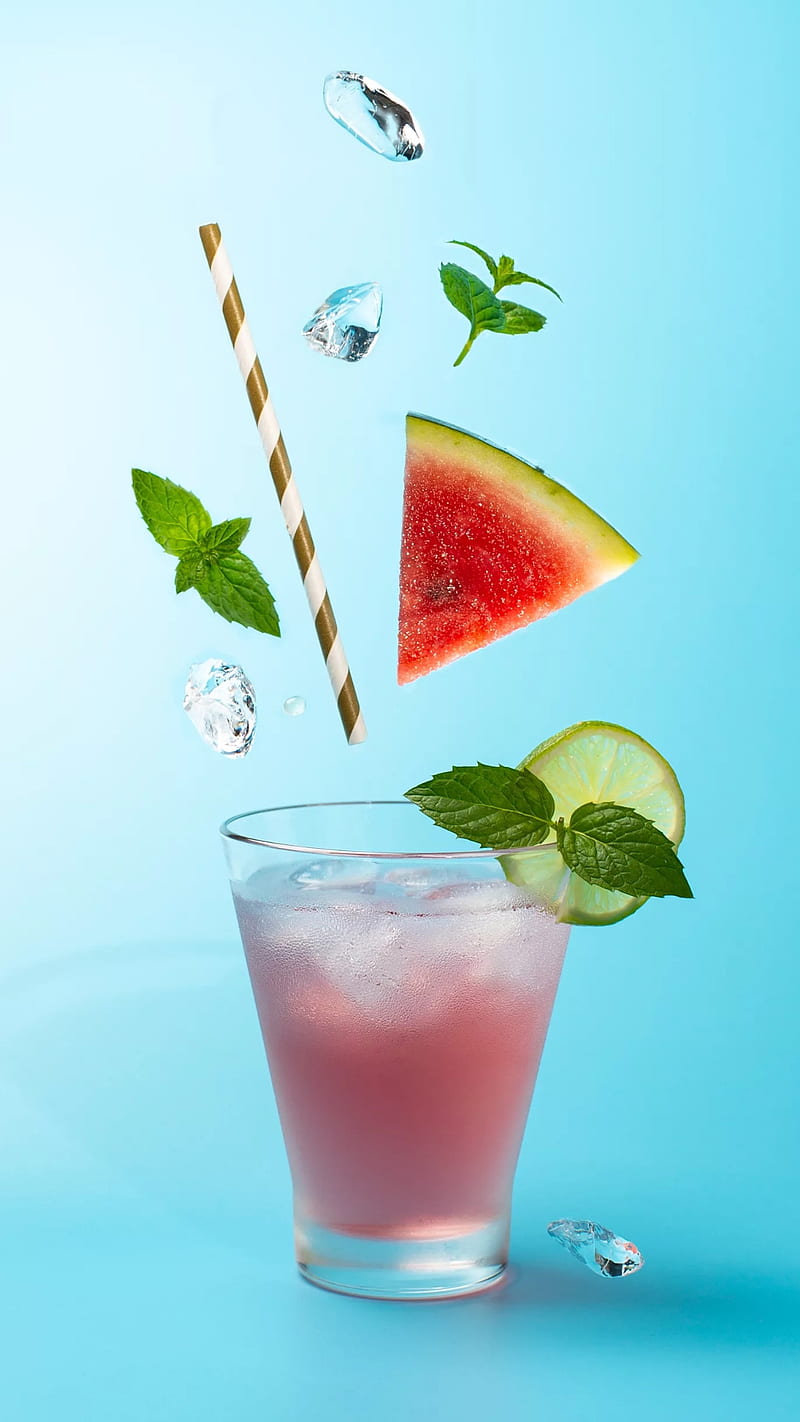 800x1422 Summer juice, blue, cup, drink, glass, lime, mint, summer drink, vacation, watermelon, HD phone wallpaper