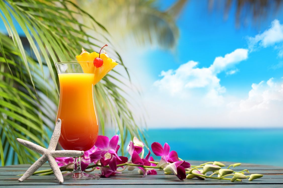 1125x750 Wallpaper Juice in Clear Drinking Glass on White Table, Background Free Image