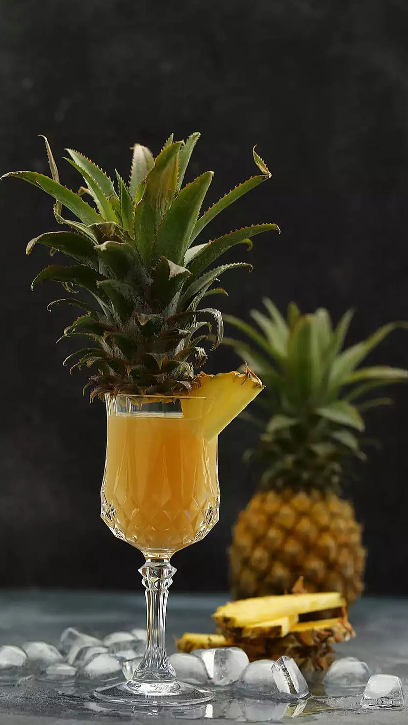 800x1422 Pineapple, fruit, yellow, glass, cup, juice, food, ice, HD phone wallpaper