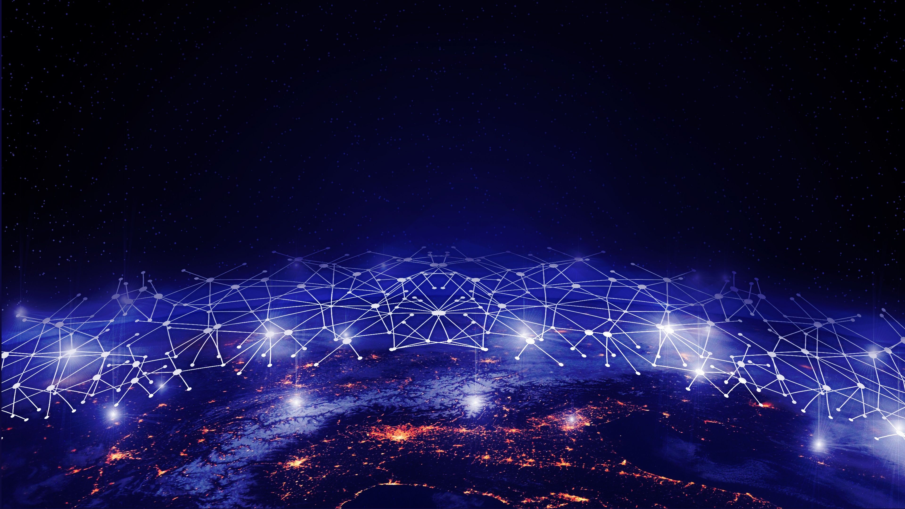 3840x2160 Earth Wallpaper 4K, Night time, Space view, Network