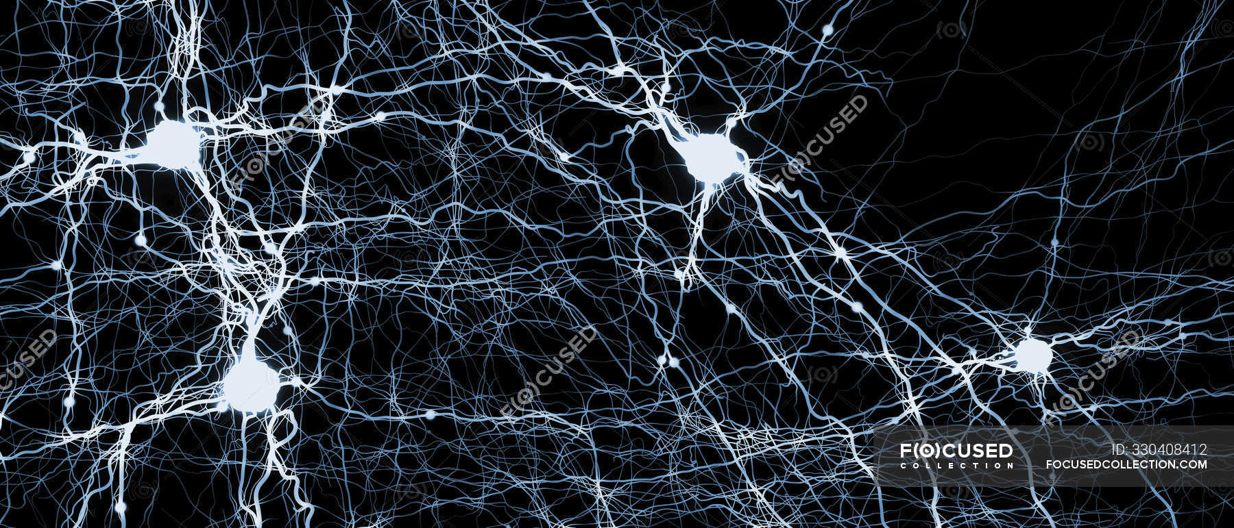 1800x771 Abstract structure of neural network on dark background, digital illustration