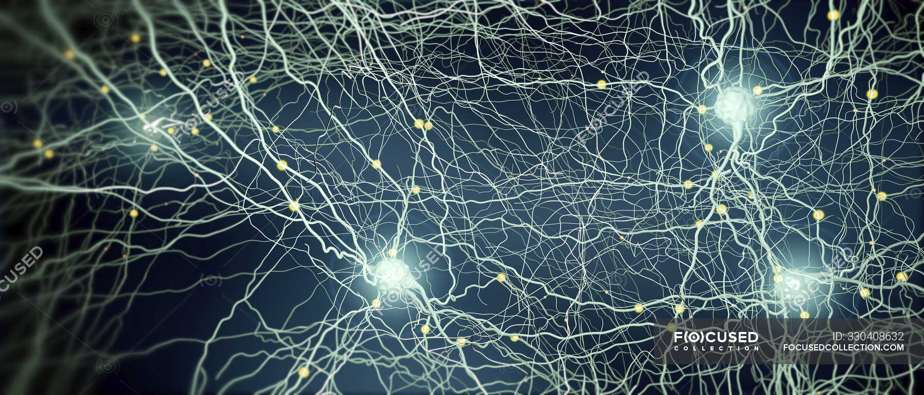 1800x771 Abstract structure of neural network on dark background, digital illustration