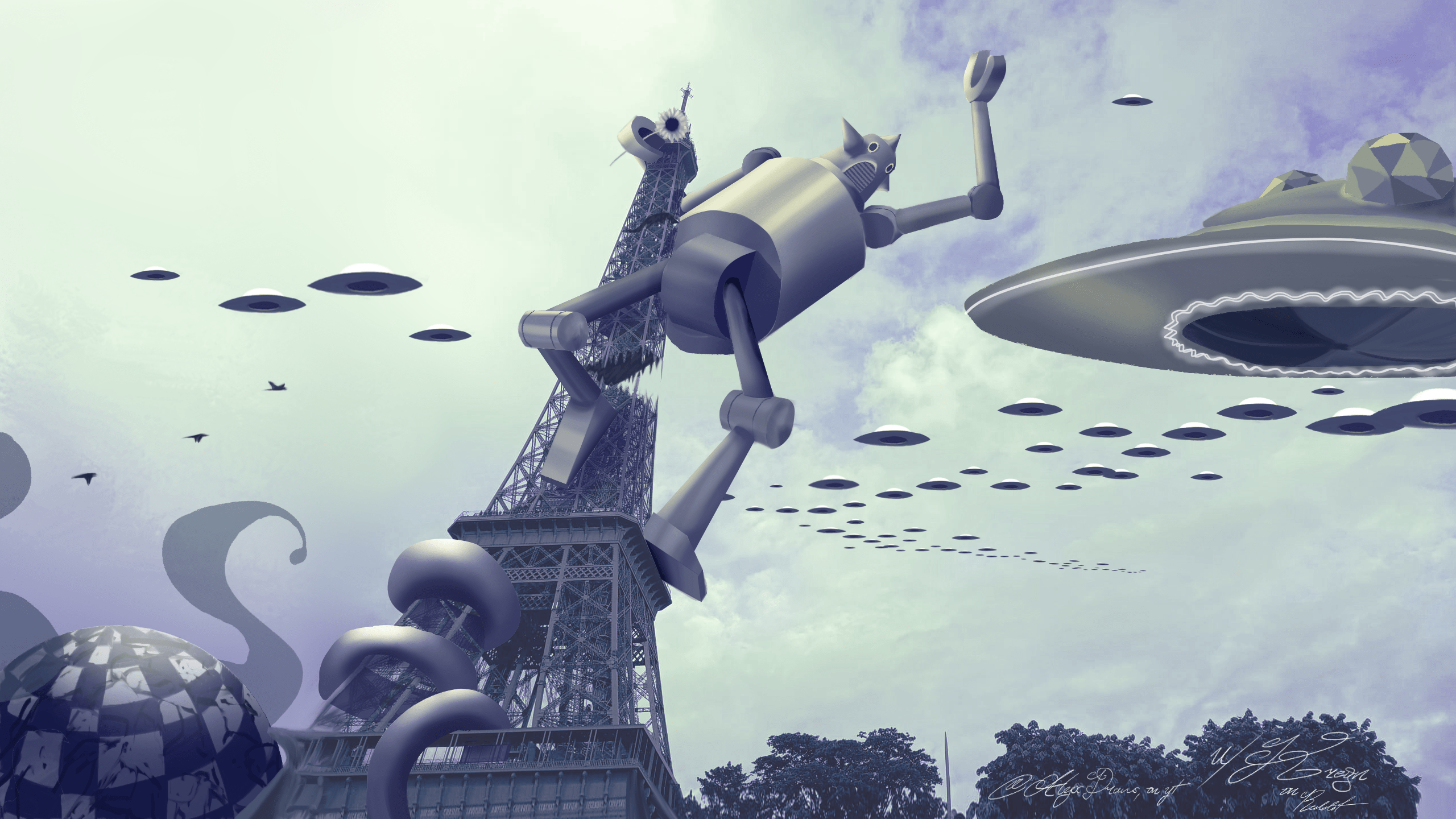 2560x1440 Panic Inspired Piece I Made On Top Of A Picture I Took Of La Tour Eiffel