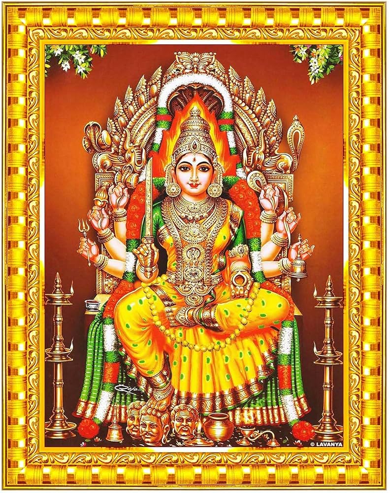 792x1000 Pavan Photo Laminations Samayapuram Mariamman Mariyamman Mariamma Wall Painting Framed Home Decor (Wood, Acrylic, Gold, Small Size, 6x8 Inch) R258S