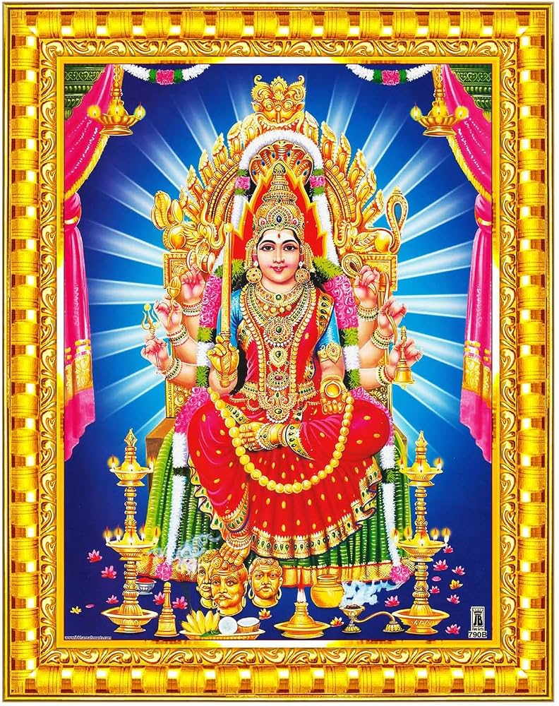 792x1000 Pavan Photo Laminations Samayapuram Mariamman Mariyamman Mariamma Wall Painting Framed Home Decor (Wood, Acrylic, Gold, Small Size, 6x8 Inch) R253S