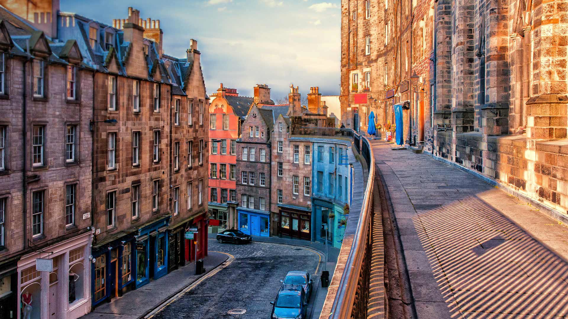 1920x1080 Wallpaper street, home, Scotland, Edinburgh, West Bow Street for mobile and desktop, section город, resolution 1920x1080