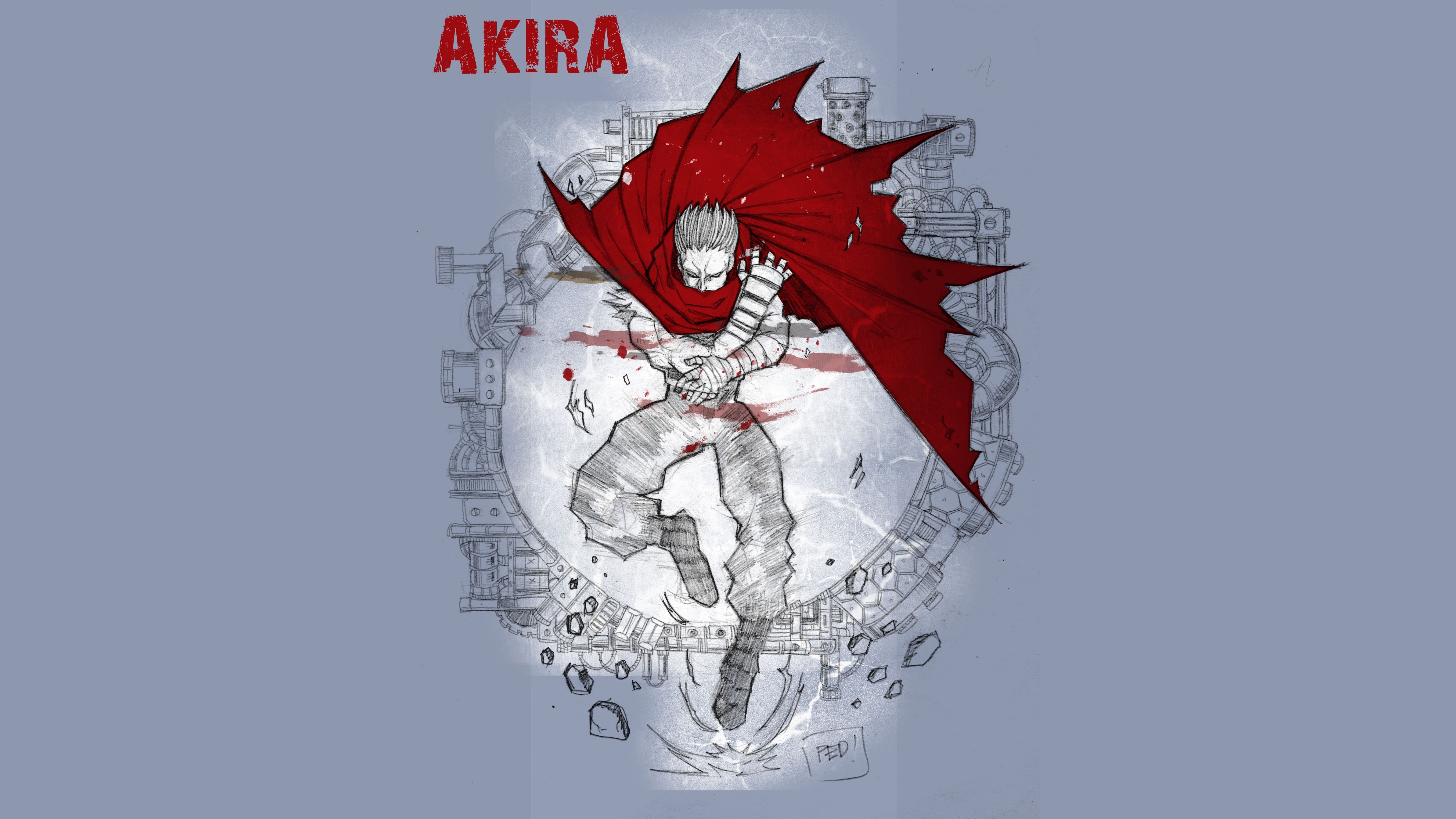 5420x3049 Wallpaper red, fiction, figure, art, cloak, cyberpunk, madness, bandages for mobile and desktop, section прочее, resolution 5420x3049