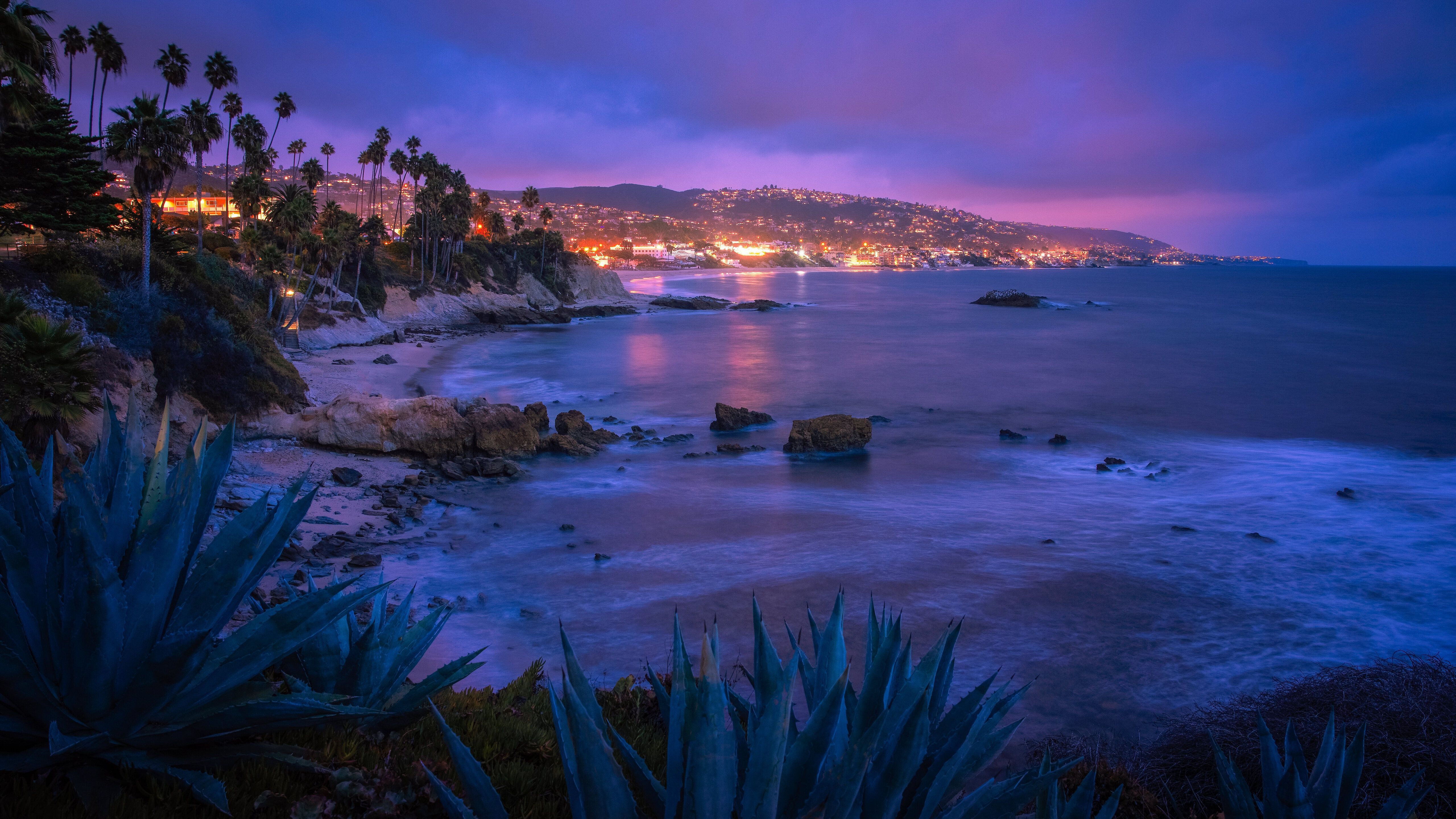 5120x2880 Wallpaper lights, USA, ocean, night, Laguna Beach for mobile and desktop, section пейзажи, resolution 5120x2880