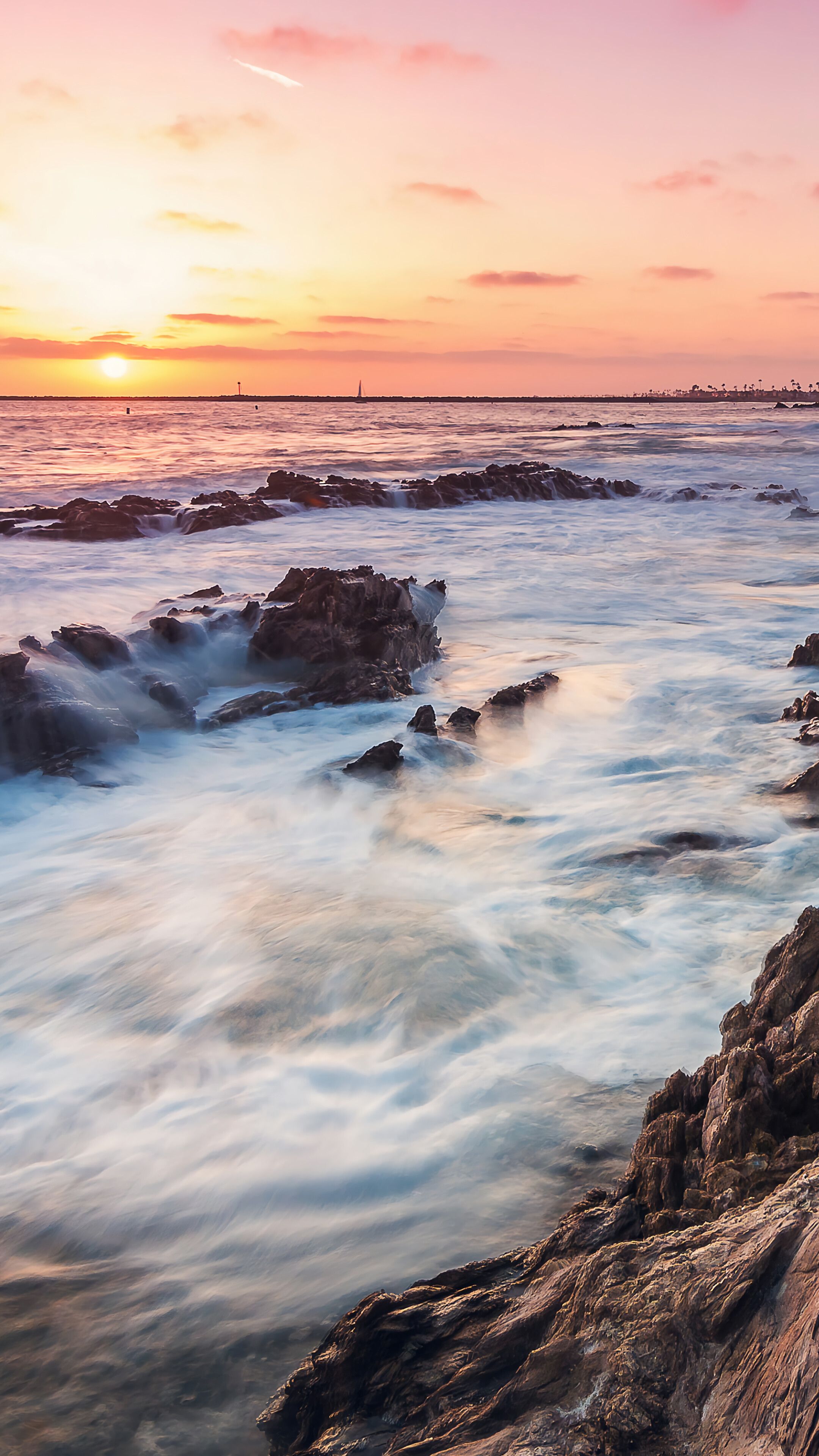 2160x3840 California USA Beach Scenery Sunset Corona Del Mar 4K Wallpaper iPhone HD Phone f