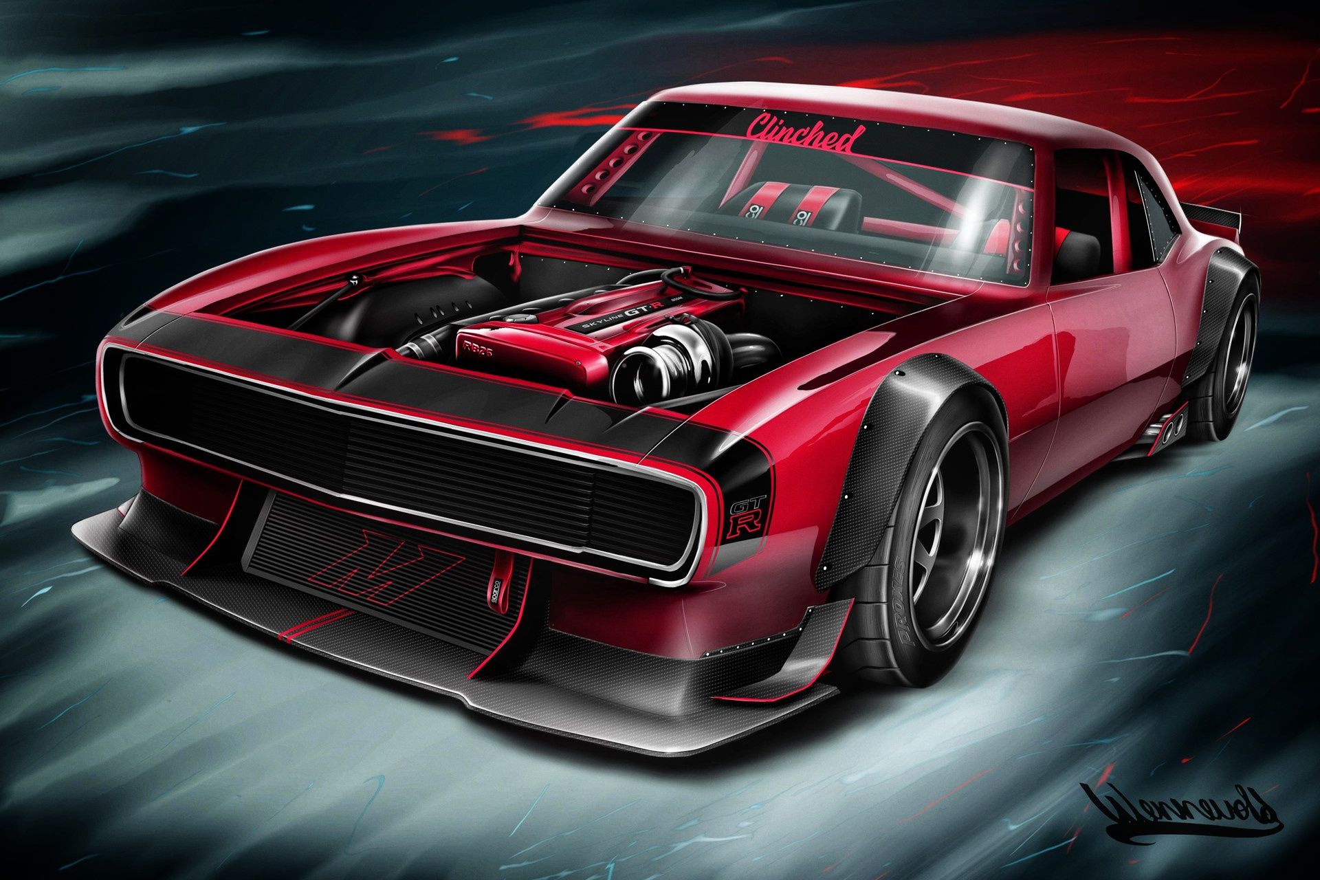 1920x1280 Wallpaper machine, auto, figure, Chevrolet, art, Camaro, Chevrolet Camaro, 1968 for mobile and desktop, section арт, resolution 1920x1280
