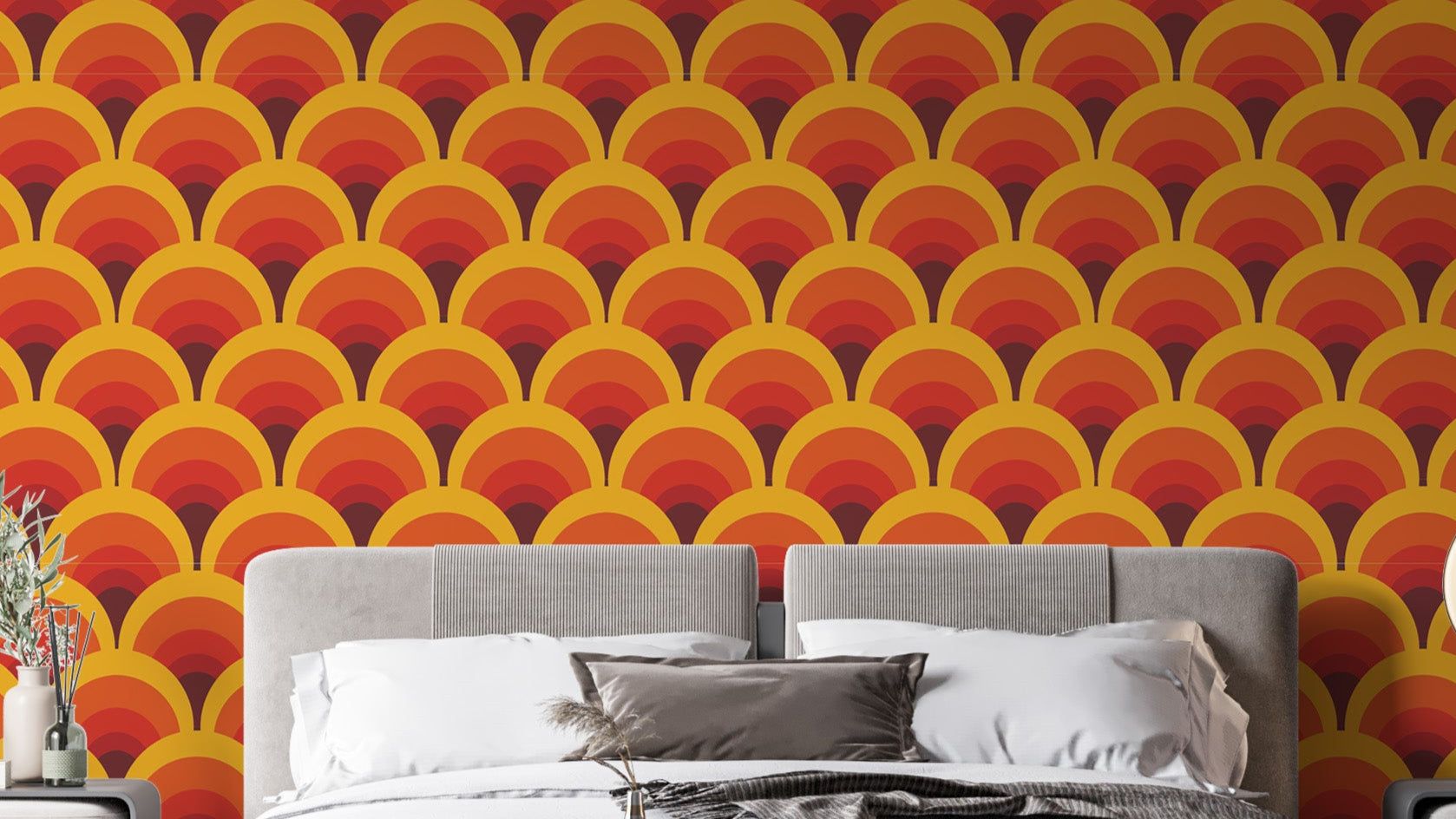 1678x944 Orange Color Geometric Arch Wallpaper for Modern Chic Design