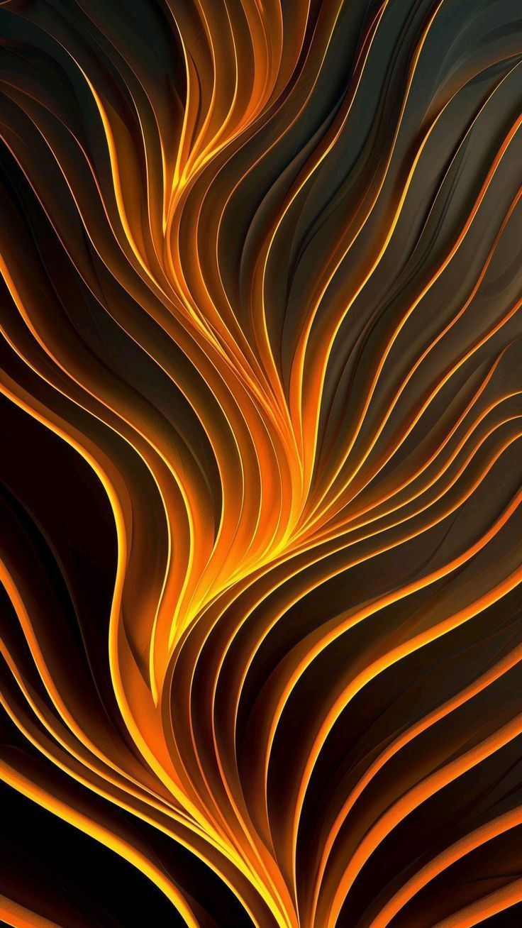 736x1308 Orange and Yellow Abstract Wallpaper. Glowing yellow wave pattern, Orange and black spirals background, Golden abstract flames