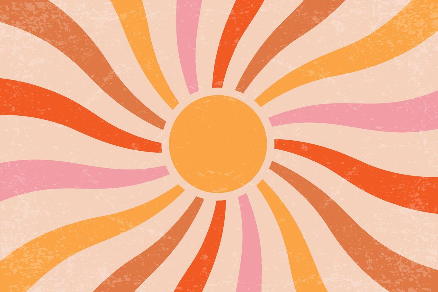 1470x980 Retro sun background with radial swirl rays. Textured 70s abstract pattern. Vintage summer poster with concentric stripes of beams. Creamy pink and orange hippy wallpaper