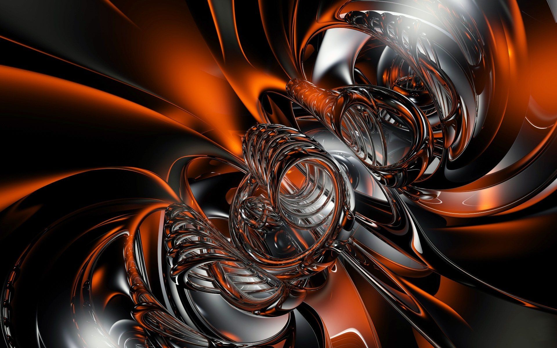 1920x1200 HD Orange & Silver Swirl: Abstract Fractal Elegance Wallpaperx1200