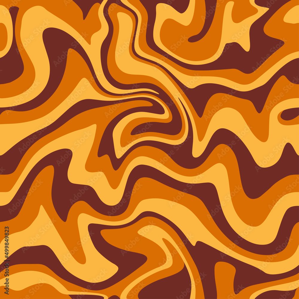 1000x1000 Wavy Swirl Seamless Pattern In Orange And Brown Colors. Hand Drawn Vector Illustration. Seventies Style, Groovy Background, Wallpaper, Print. Flat Design, Hippie Aesthetic. Stock Vektor
