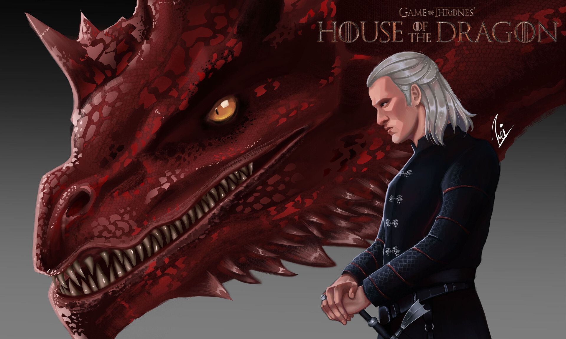 1920x1152 Prince daemon Targaryen and Caraxes fanart