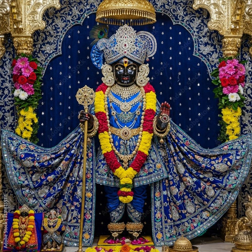 1000x1000 Dwarkadhish Photo HD 4K. Divine Murti of Lord Krishna in Dwarkadhish Temple
