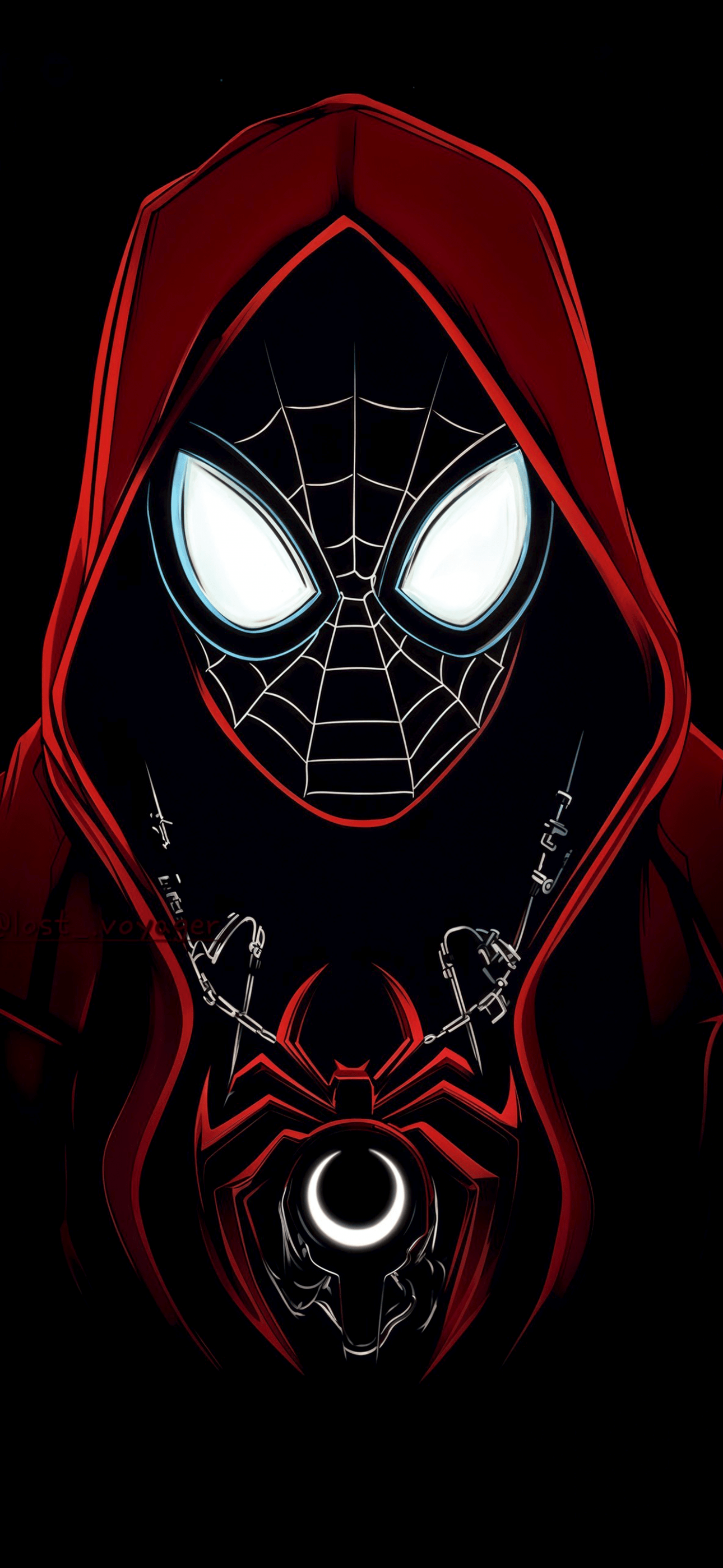 1290x2796 Miles Morales Wallpaper 4K, Red Hoodie, Spider Verse, Neon