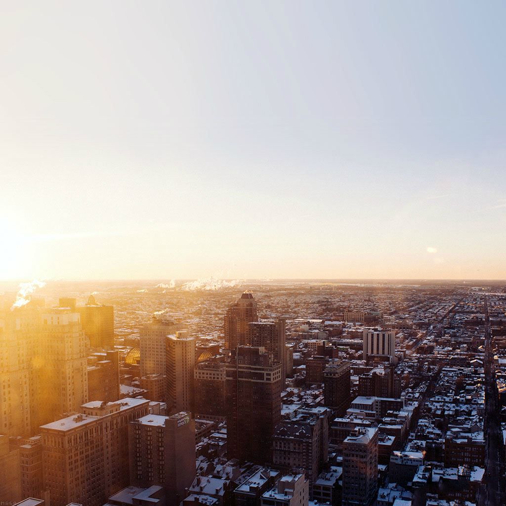1024x1024 Urban Sunrise Winter City Skyview iPad Wallpaper Free Download