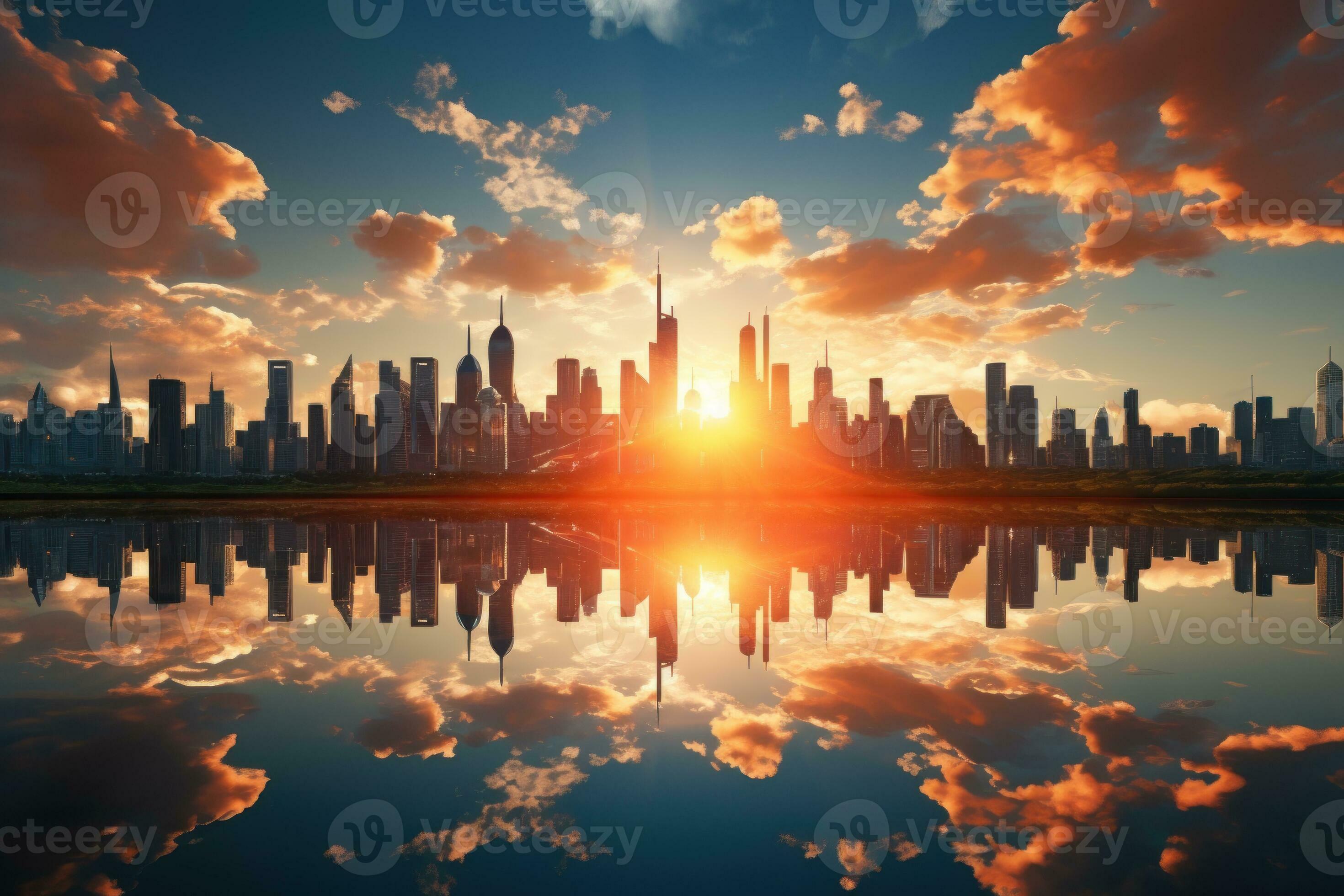 2940x1960 AI generated Sunlit skyline brightened city structures in daylight, sunrise and sunset wallpaper