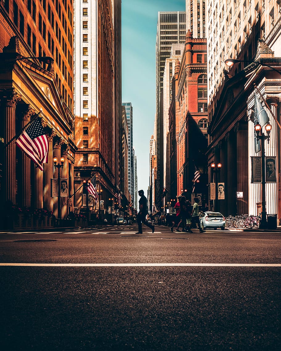 910x1138 street photoghaphy, American flags, architectural design, architecture, asphalt, automobiles, buildings, business