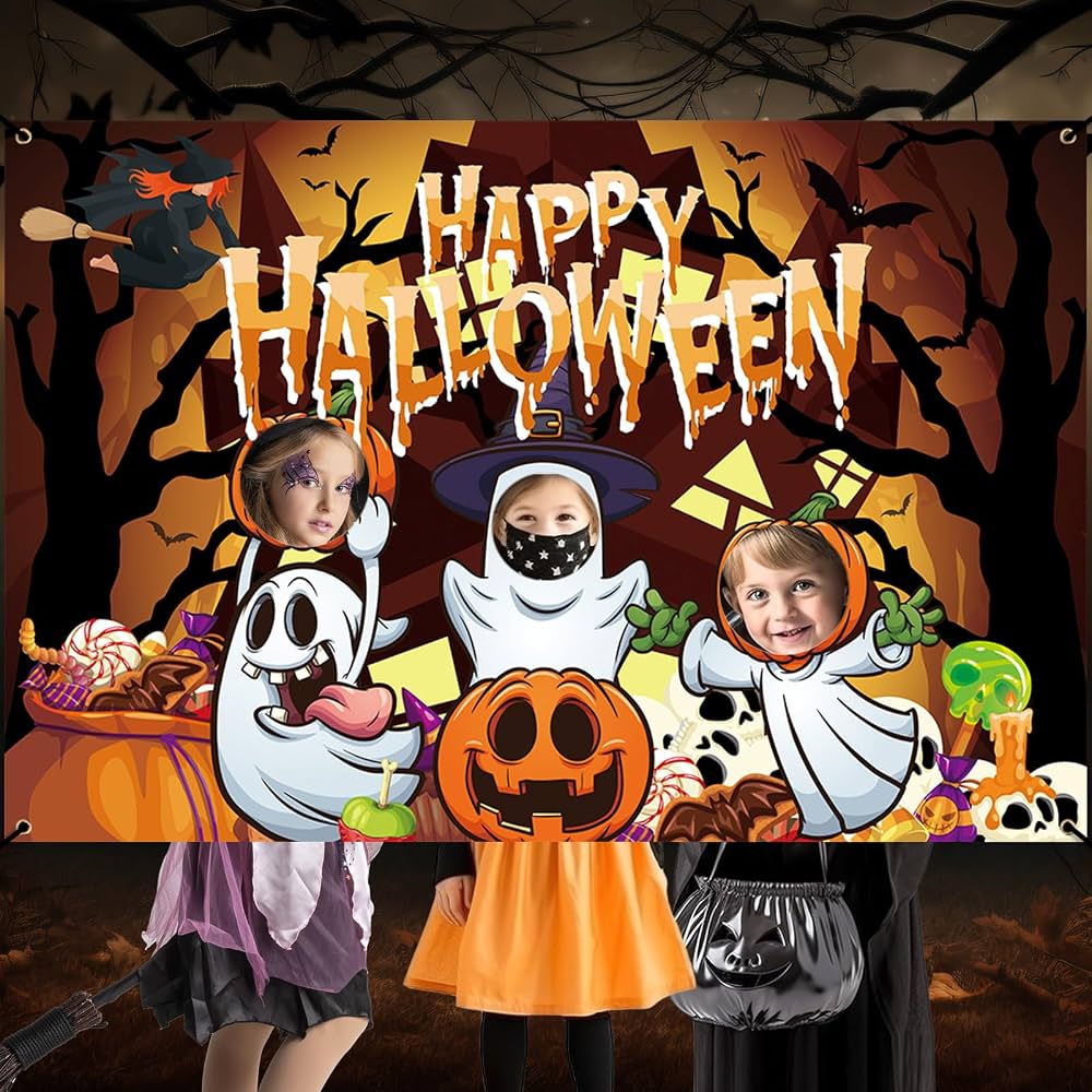 1000x1000 PEUTIER Scary Halloween Banner, 150x100cm Scary Spirit Pumpkin Happy Background Halloween Background Decoration Props for Halloween Photo Party Supplies Outdoor Home Decor: Buy Online at Best Price in UAE