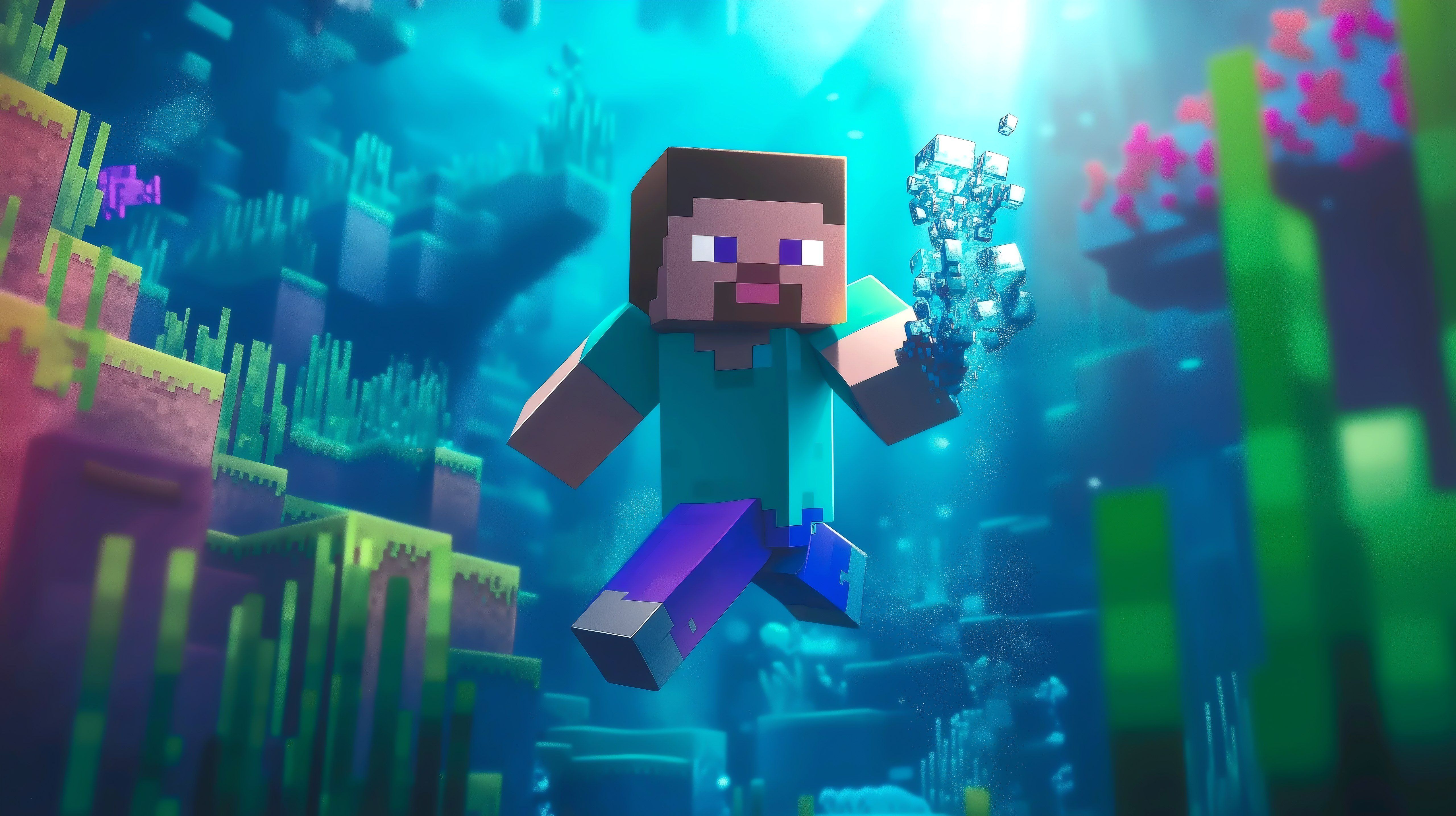 5120x2869 Minecraft character underwater Wallpaper 4K for Desktop