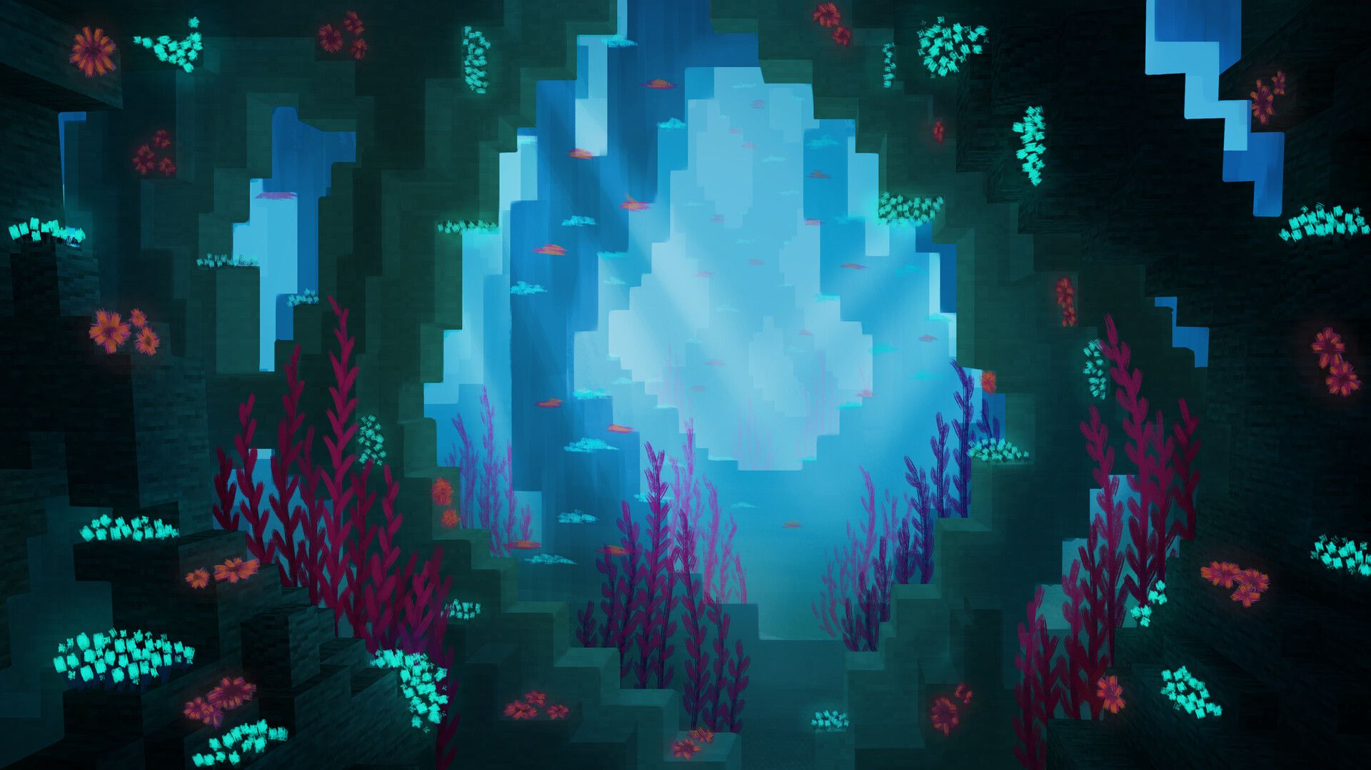 1920x1079 Minecraft Underwater Cave Fan Concept