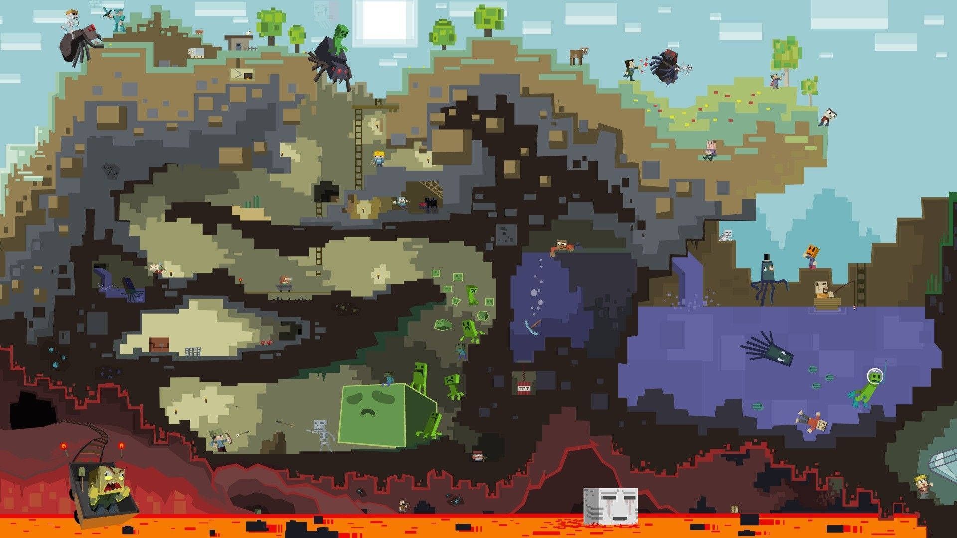 1920x1080 Minecraft Life Underground And Underwater Wallpaper