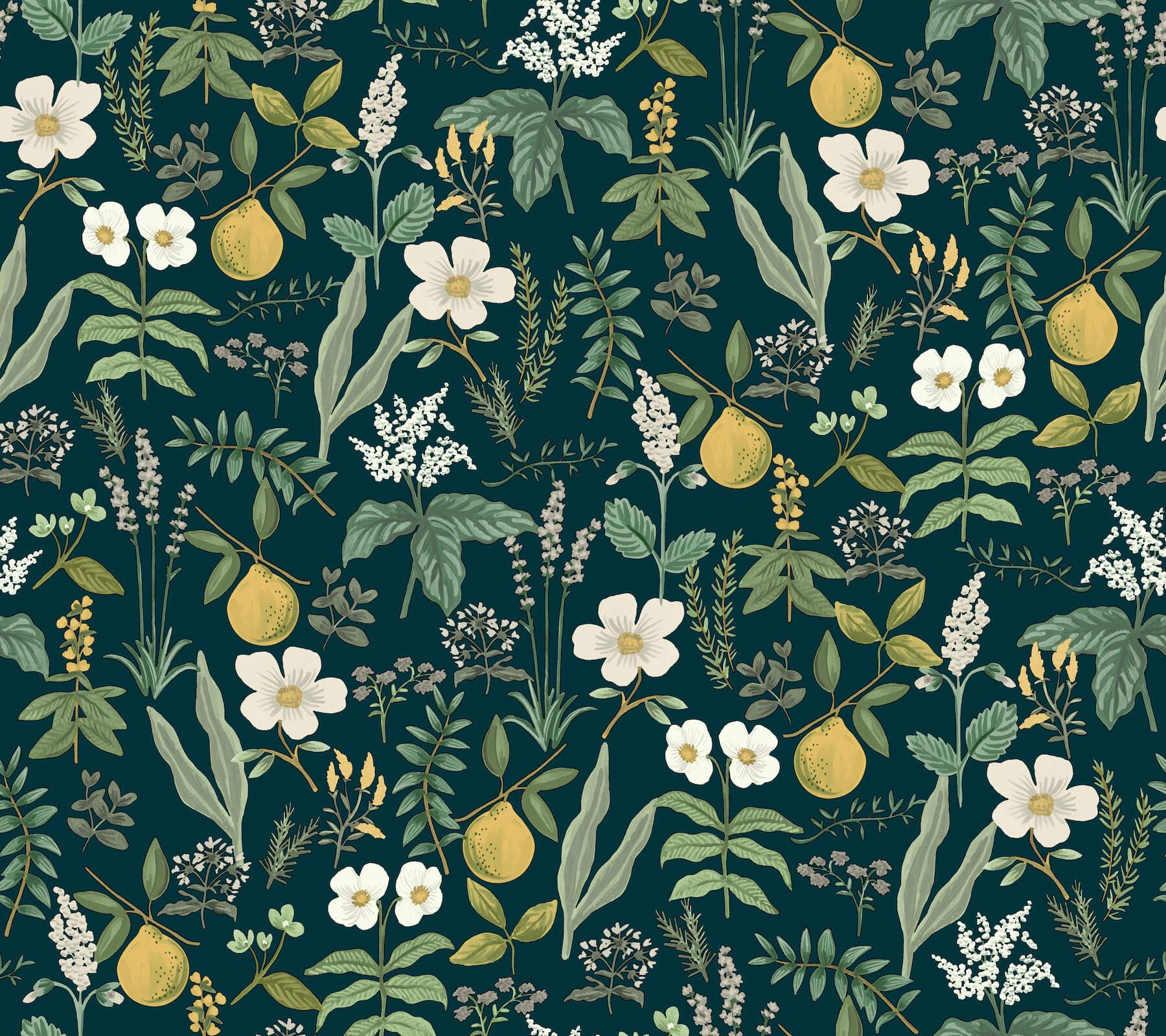 1800x1600 Herb Garden Navy Botanical Premium Peel + Stick Wallpaper