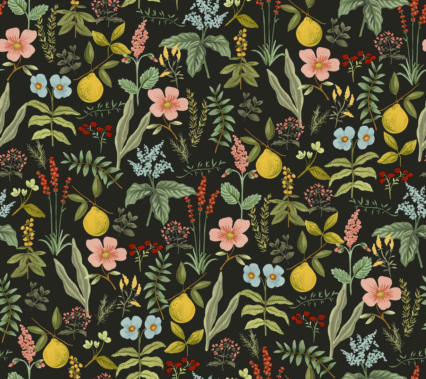1800x1600 Herb Garden Black Botanical Premium Peel + Stick Wallpaper
