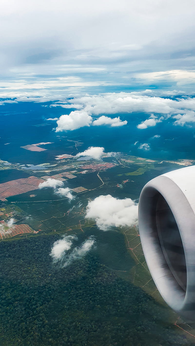 800x1422 Clouds from Plane, airplane, greenery, view, window, HD phone wallpaper