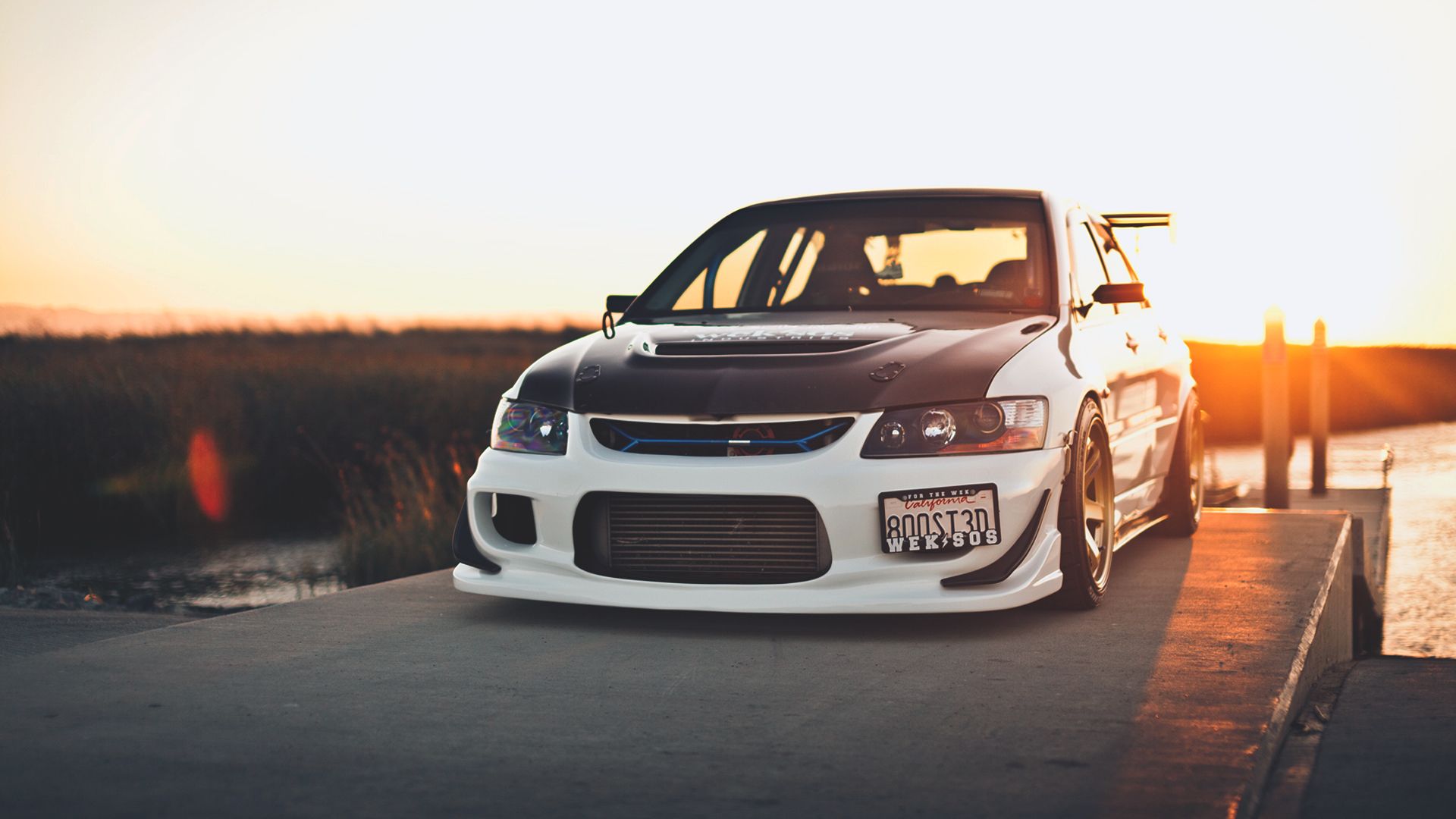 1920x1080 Desktop wallpaper: Tuning, Vehicles, Mitsubishi, Sunset, Car 4K free download for PC. 1487151