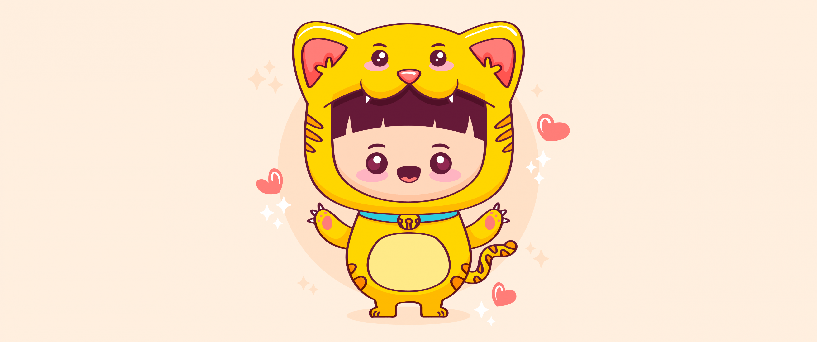 3440x1440 Kawaii costume Wallpaper 4K, Cute kid, Kawaii cat