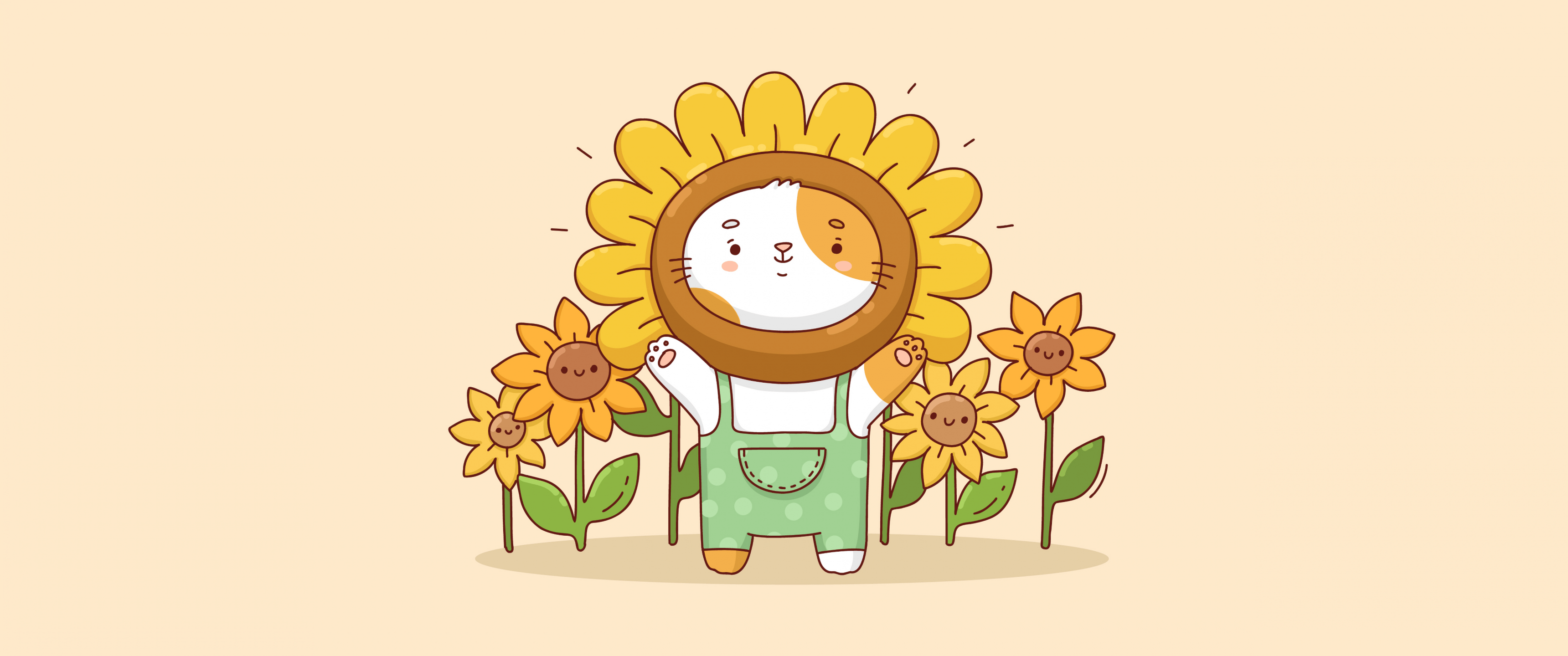 3440x1440 Kawaii sunflowers Wallpaper 4K, Cute costume, Kawaii costume