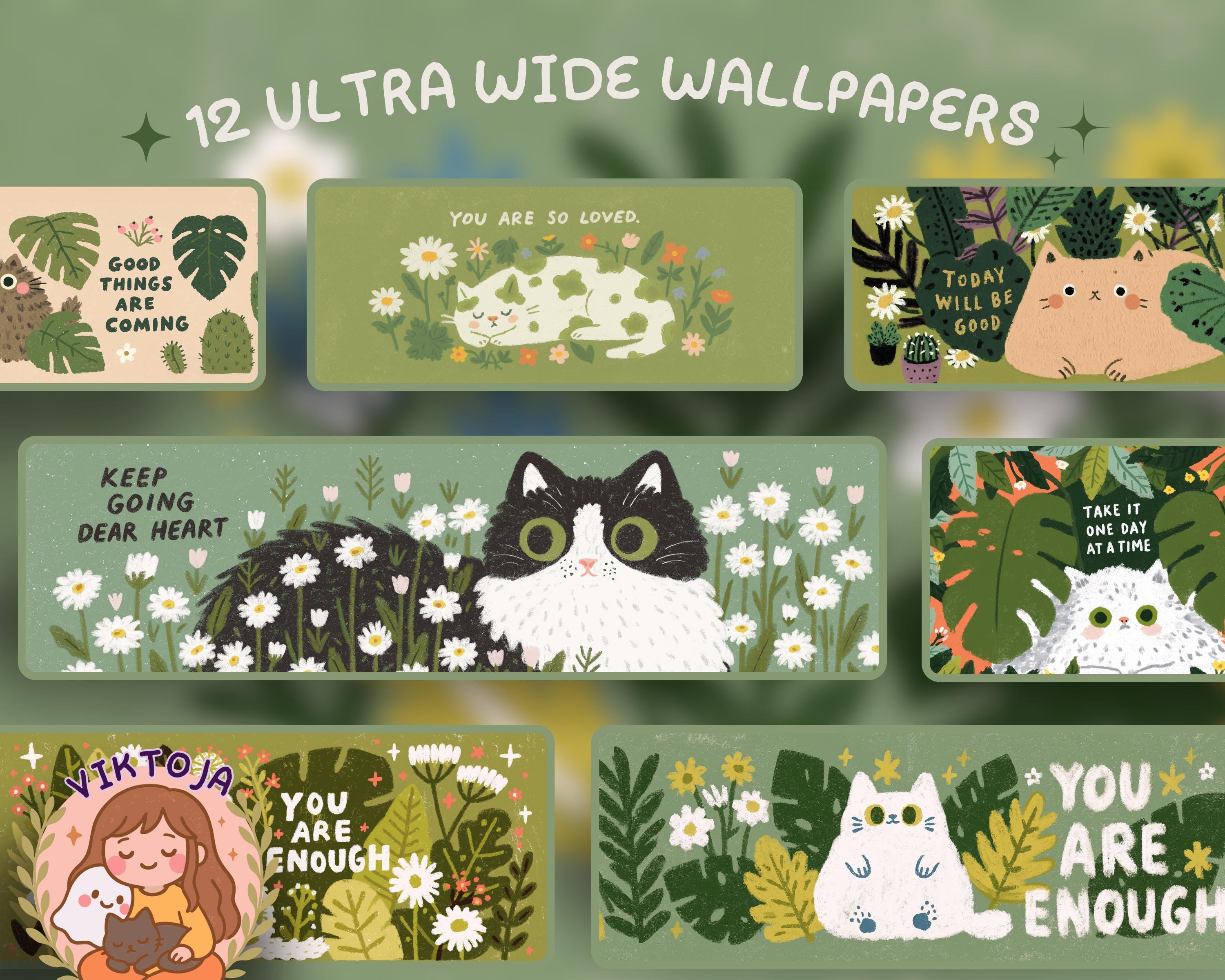 3000x2400 quotes Cat kawaii Ultrawide Wallpaper Set Desk Setup Desktop for 21:9 32x9