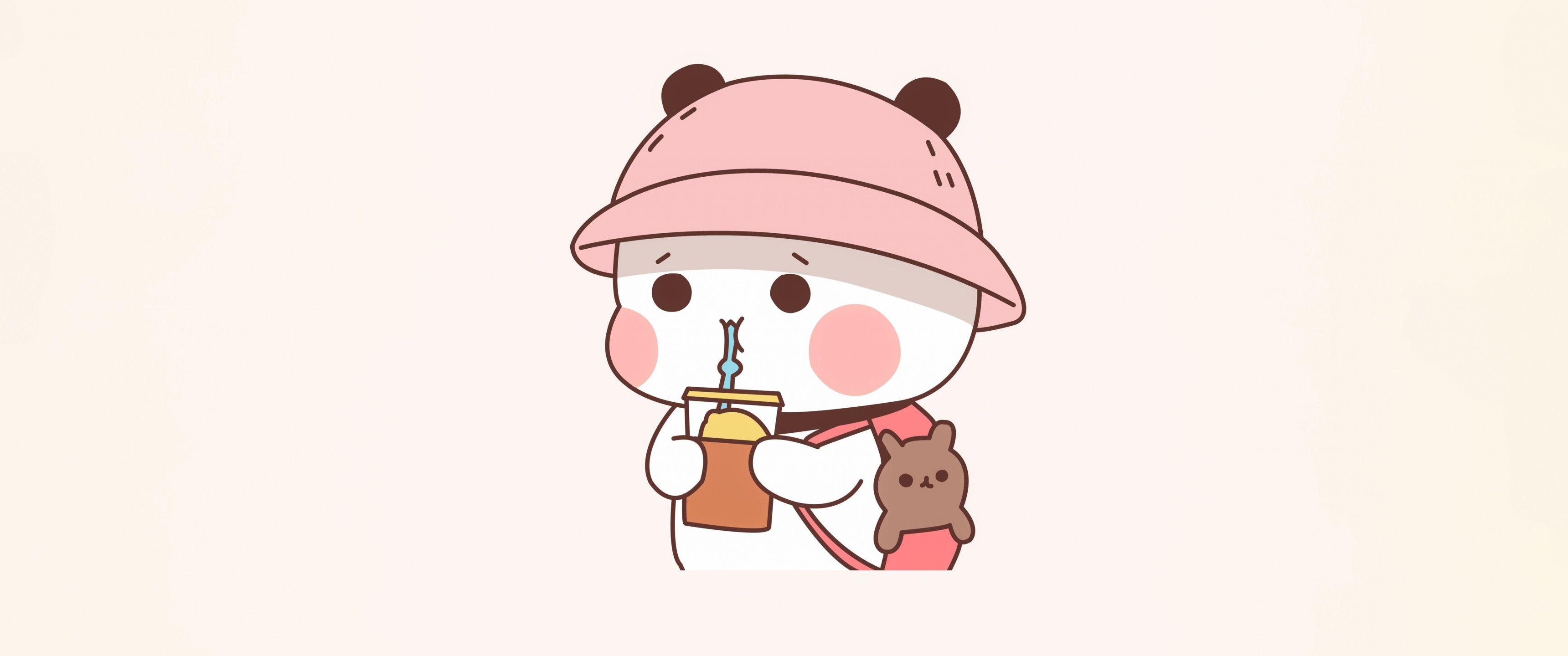 3440x1440 Peach cat Wallpaper 4K, Kawaii cat, 5K, Adorable, Cartoon