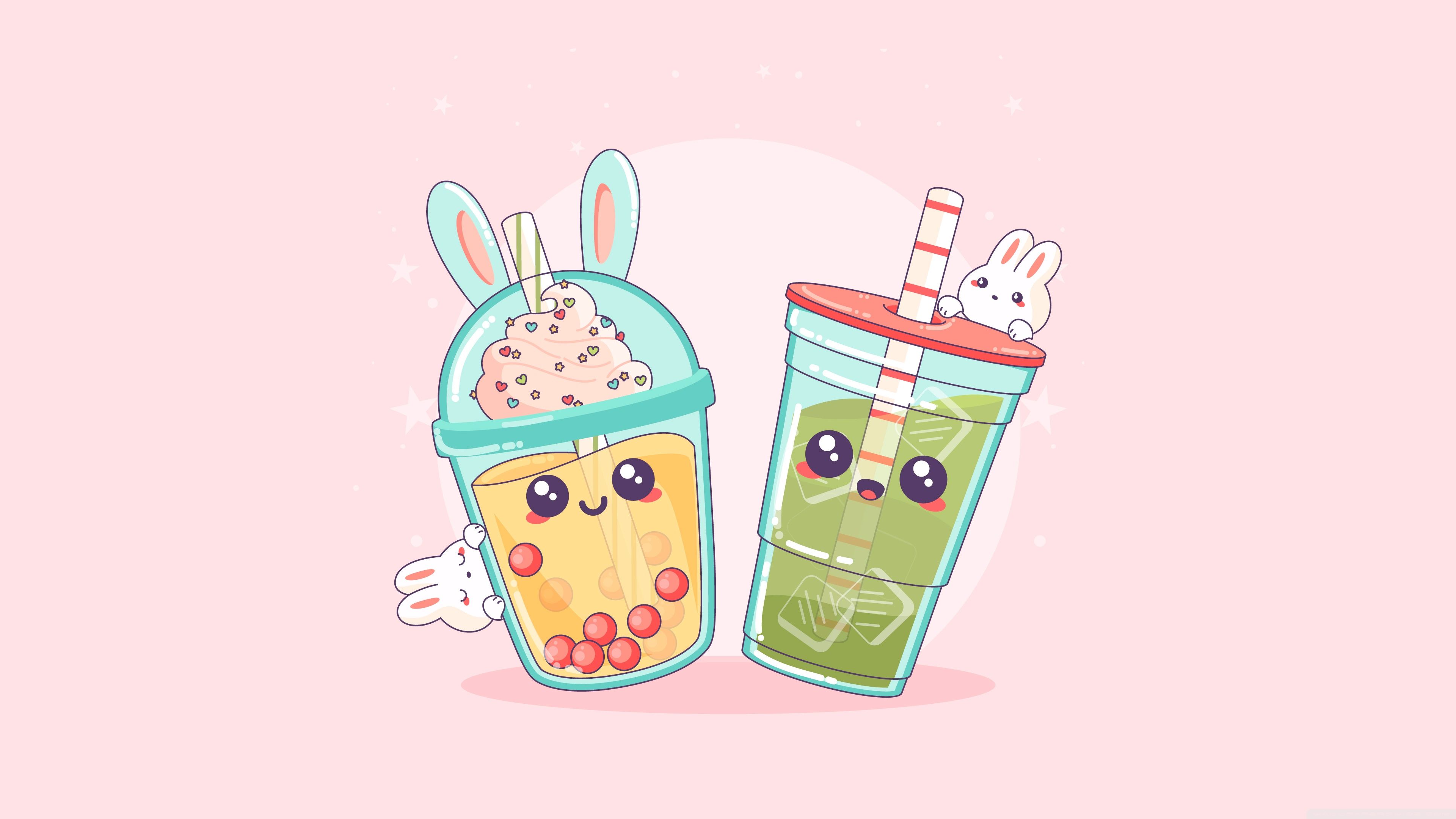 3840x2160 Kawaii Bubble Tea and Green Tea 4K UHD Wallpaper for UltraHD Desktop and TV : Widescreen and UltraWide Display : Dual Monitor : Smartphone and Tablet Devices