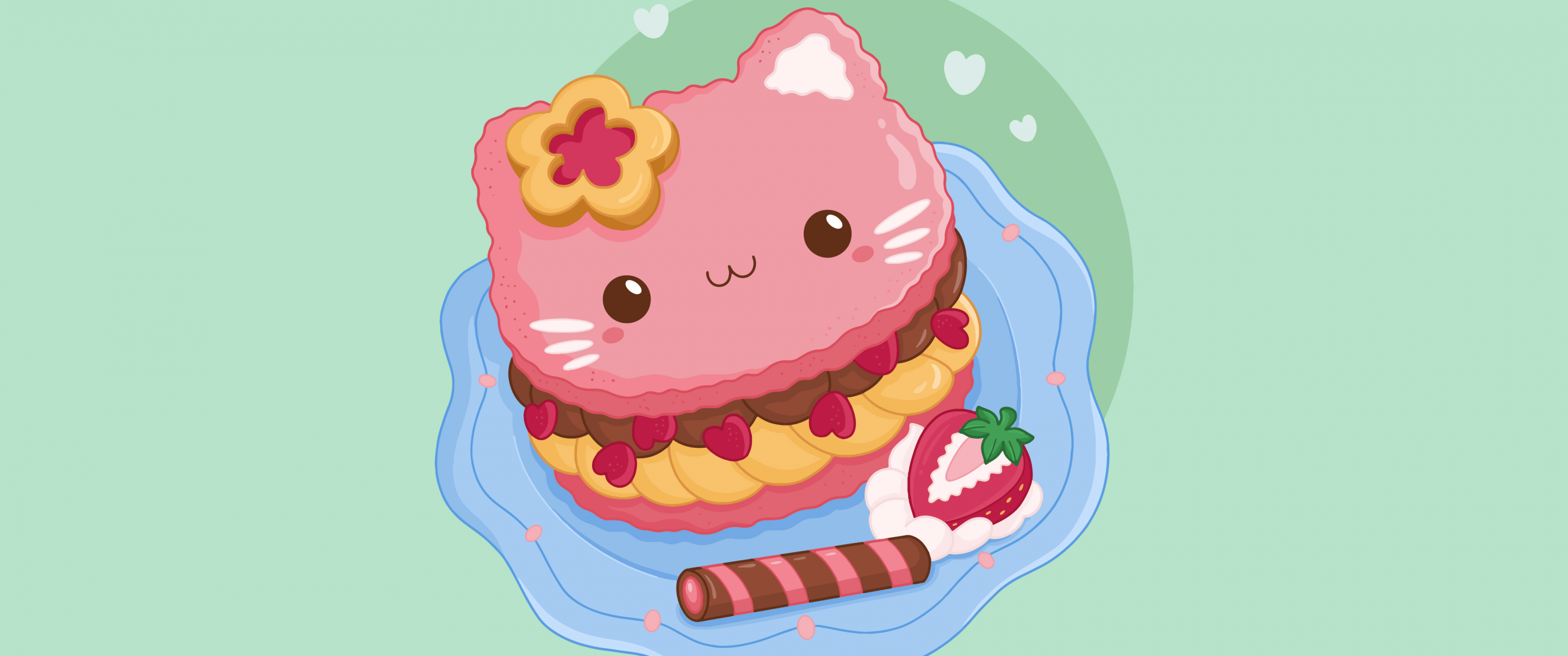 3440x1440 Cute food Wallpaper 4K, Kawaii food, Kawaii cupcake