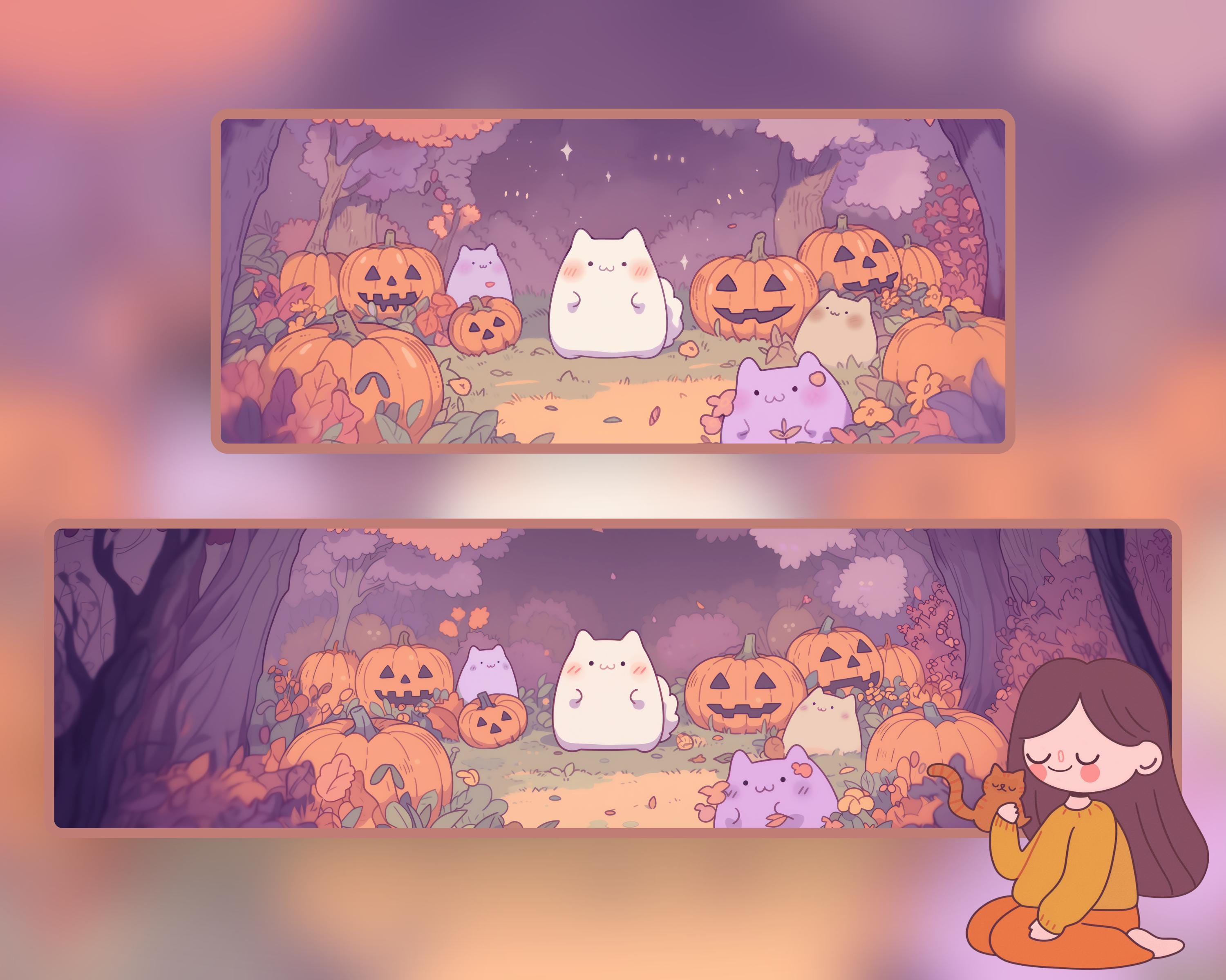 3000x2400 Kawaii Pumpkin Cat Wallpaper: Ultrawide Autumn Screensaver (digital Download)