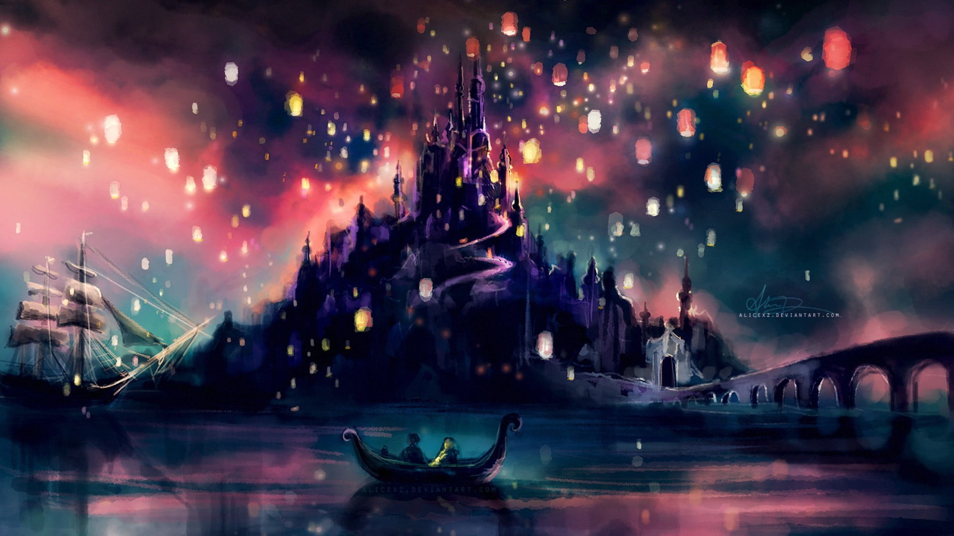 1920x1080 Purple castle digital wallpaper HD wallpaper