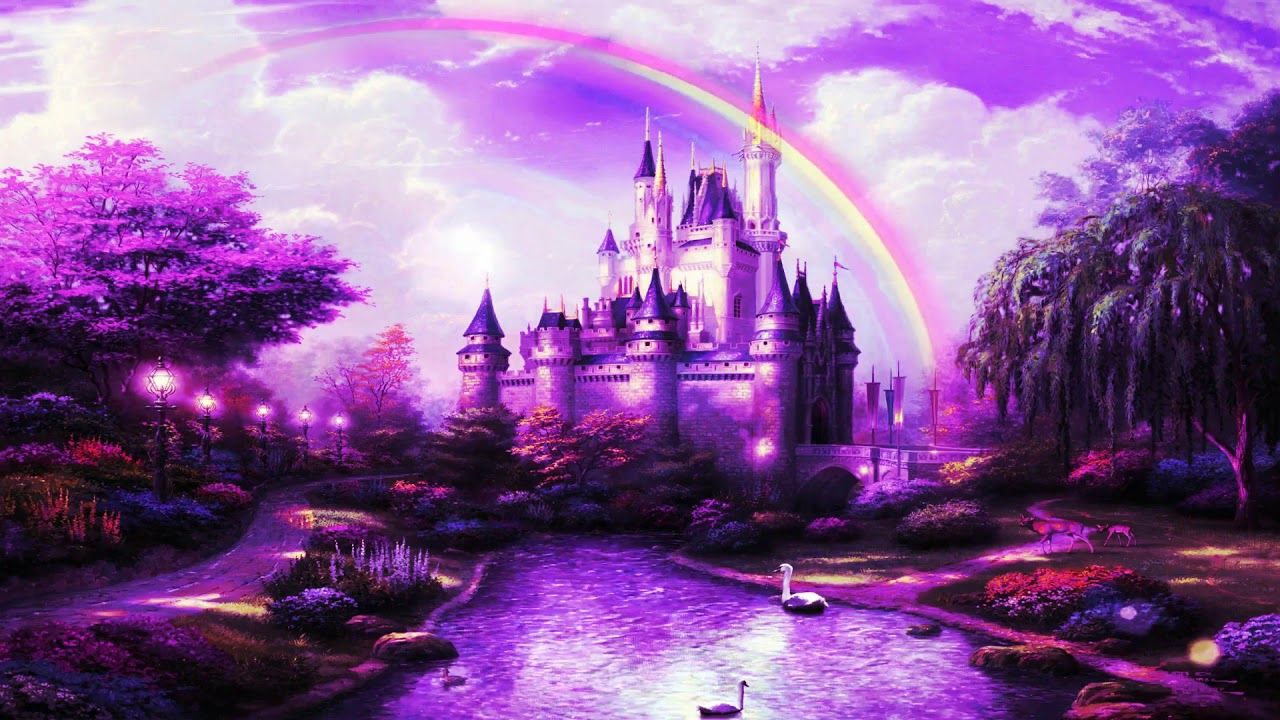 1280x720 Purple, swan lake, rainbow, fairytale castle photography&video background