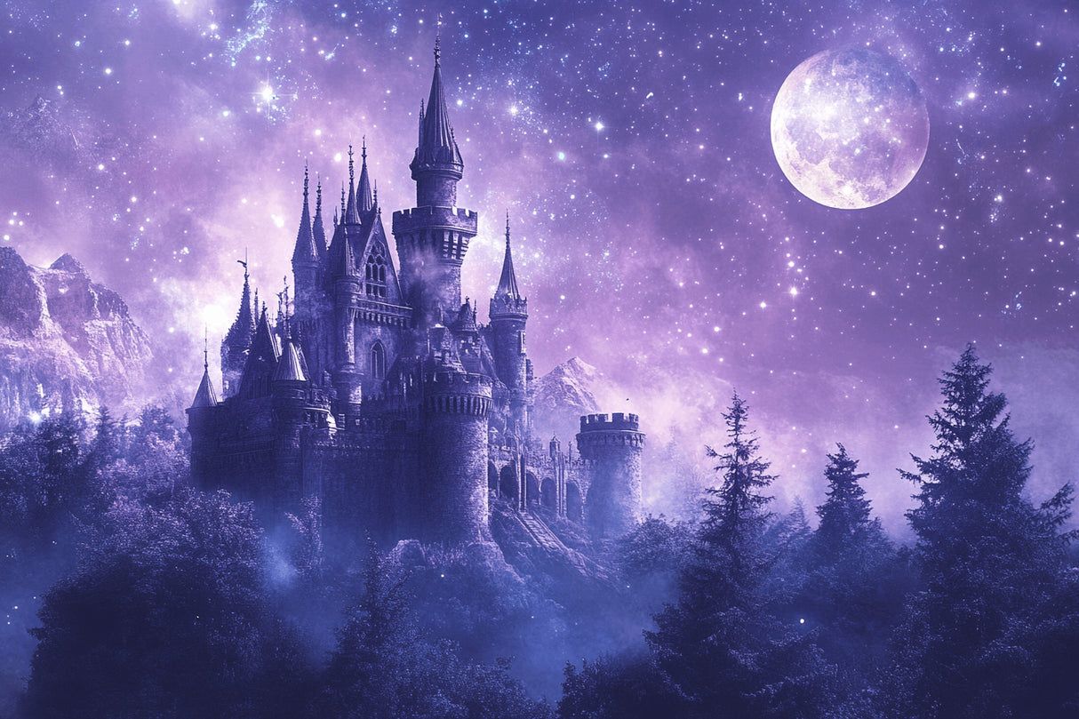 1214x809 Castle Mural Wallpaper. Mystical Purple Night Sky
