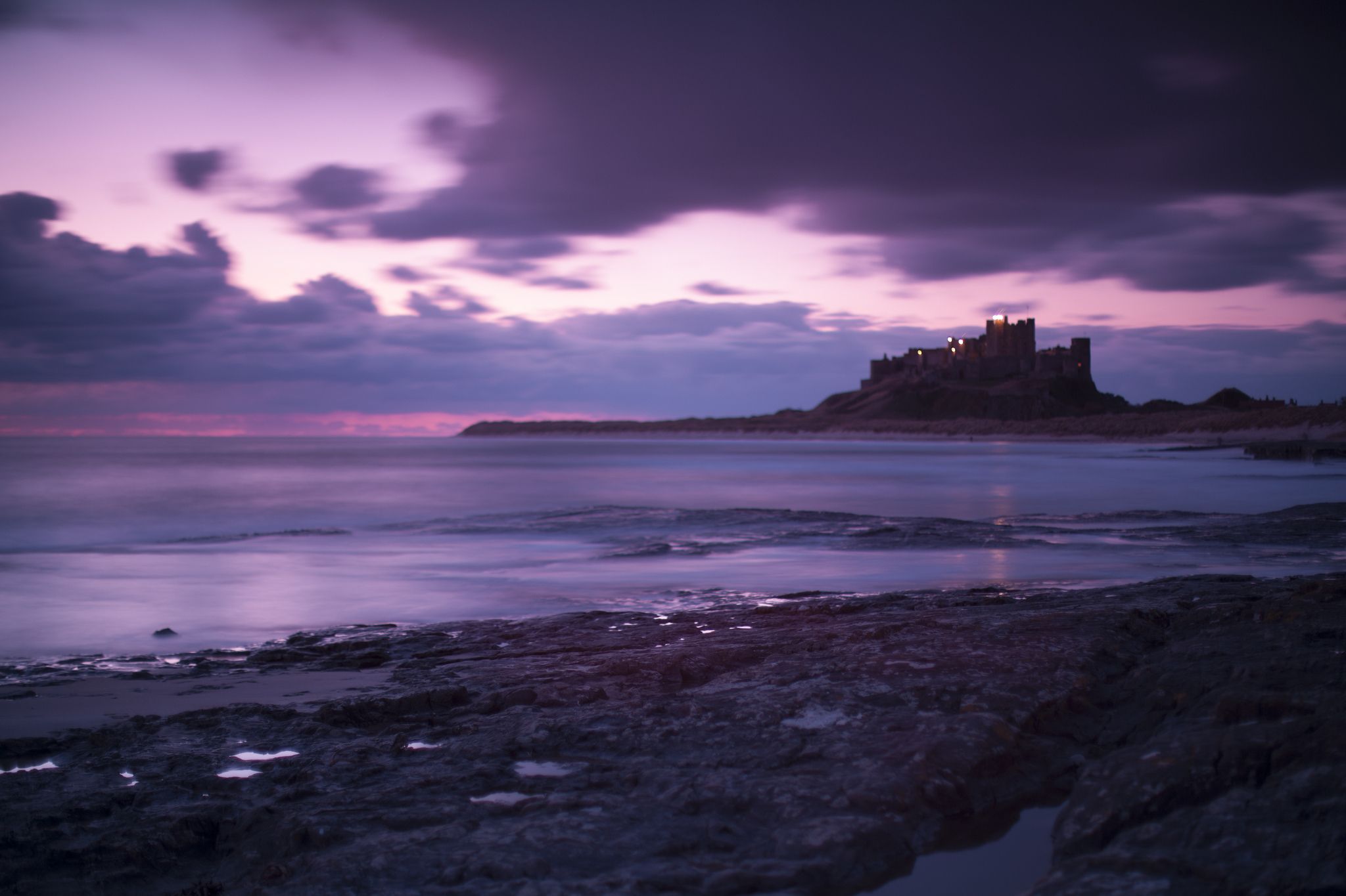 2048x1365 Wallpaper sea, purple, the sky, landscape, clouds, castle, shore, England for mobile and desktop, section пейзажи, resolution 2048x1365