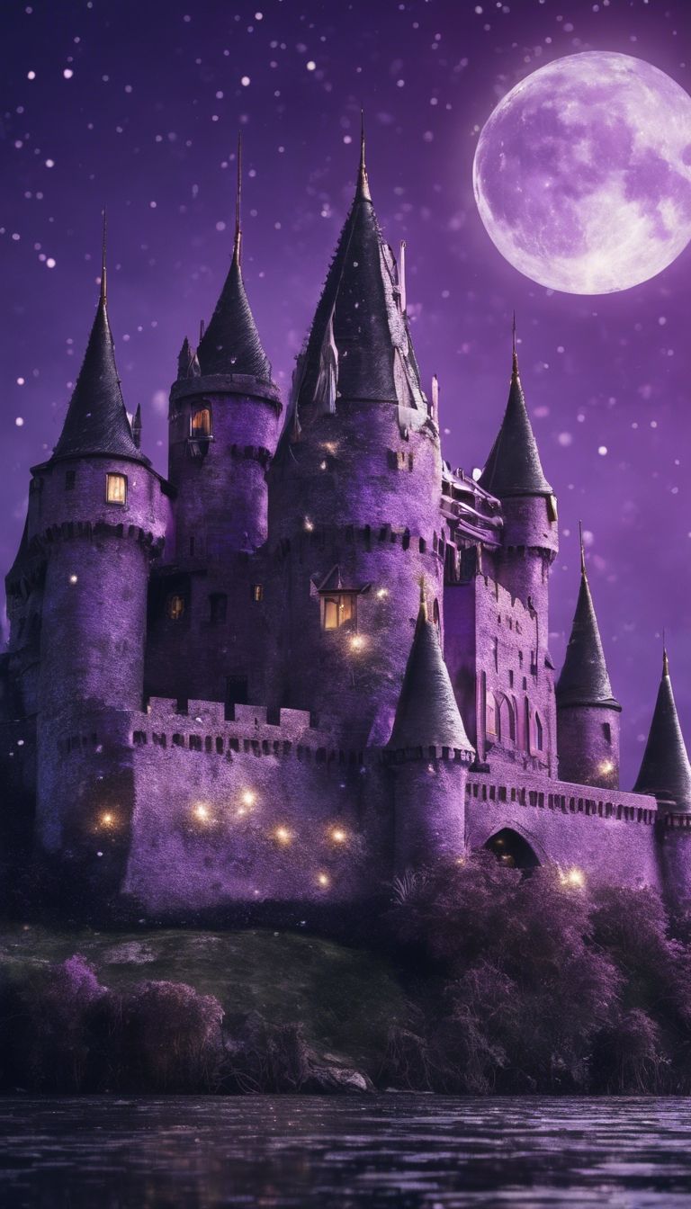 768x1344 A majestic purple and silver castle shimmering in the moonlight. Wallpaper [e2a0bf3eafb349d9900f]