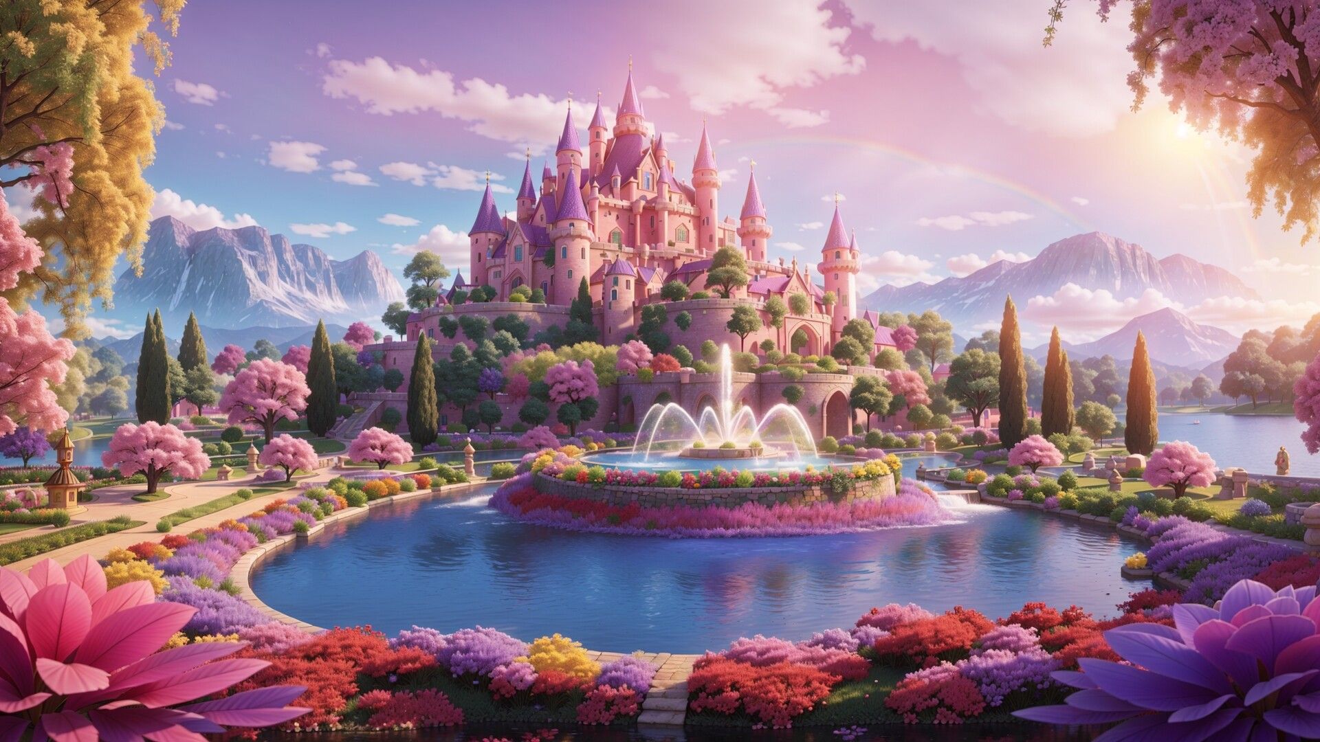 1920x1080 A Vibrant Pink and Purple Castle in Fairytale Land