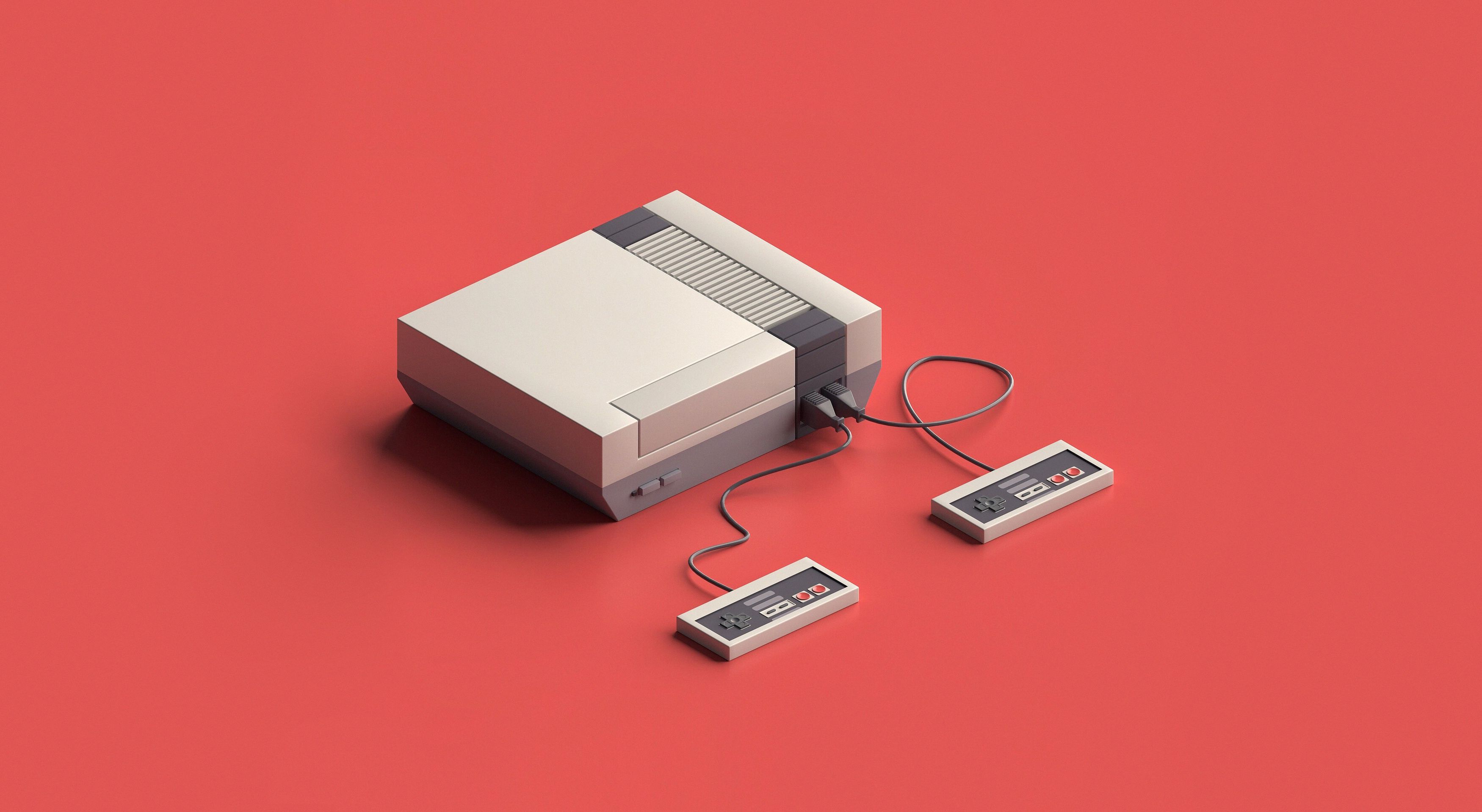 3500x1920 Wallpaper retro, rendering, joystick, console, retro, art, Nintendo, Minimalism for mobile and desktop, section минимализм, resolution 3500x1920