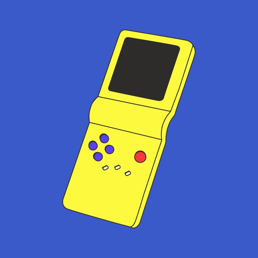 980x980 A retro yellow handheld gaming console inspired by 80s and 90s portable gaming devices. Features a classic design with buttons and screen, evoking nostalgic gaming vibes