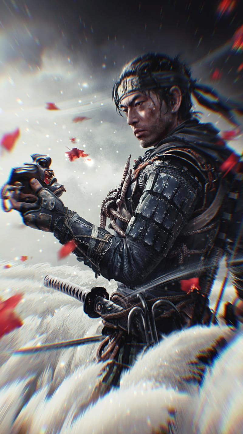 800x1426 Ghost of tsushima, ninja, rgb, samurai, snow, warrior, HD phone wallpaper