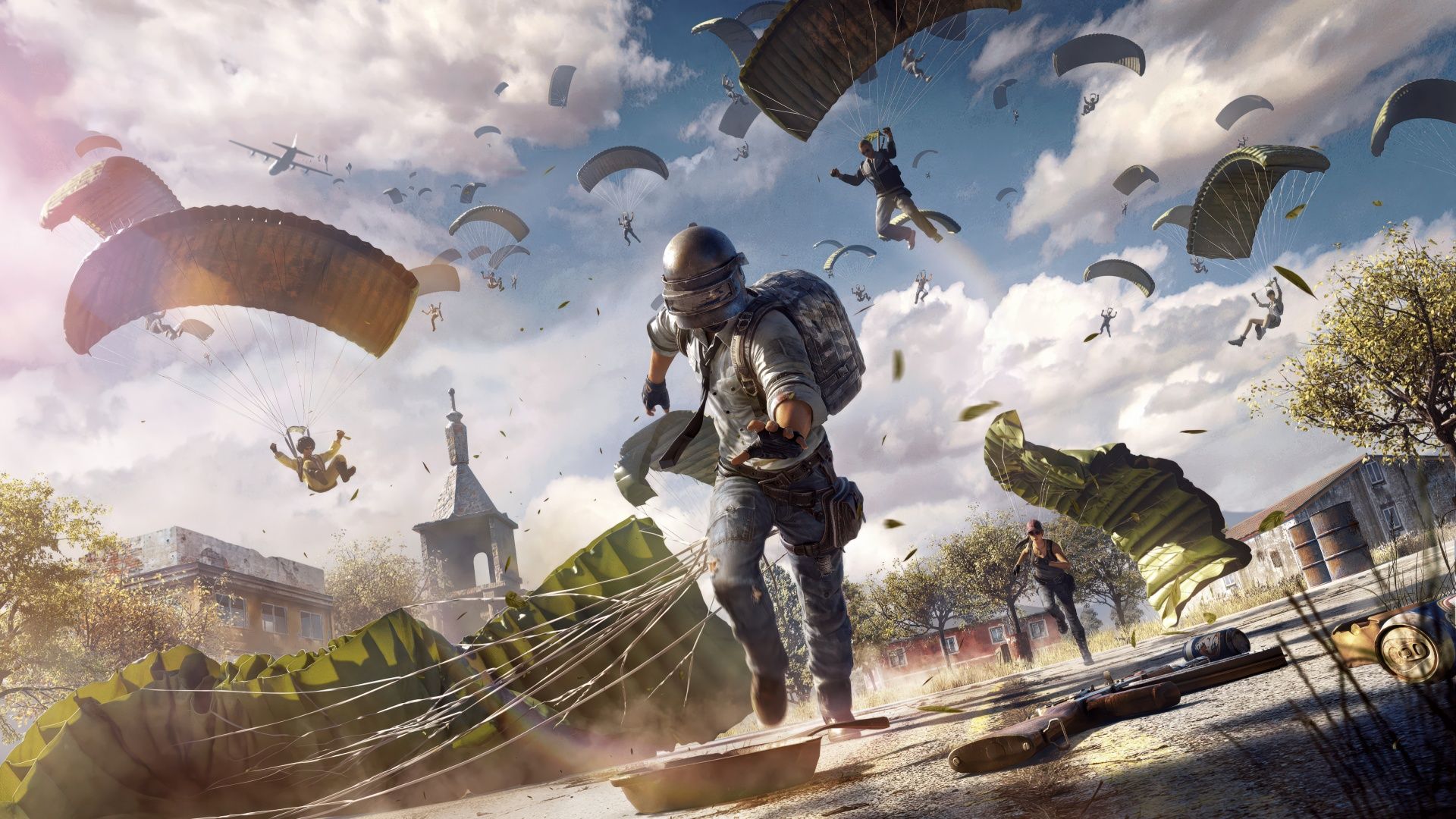 1920x1080 PUBG MOBILE Wallpaper 4K, Parachute landing, 5K